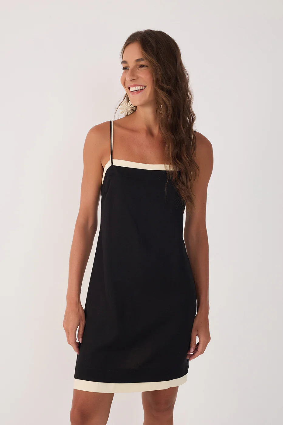 Square Neck Sleeveless Mini Dress - Black
