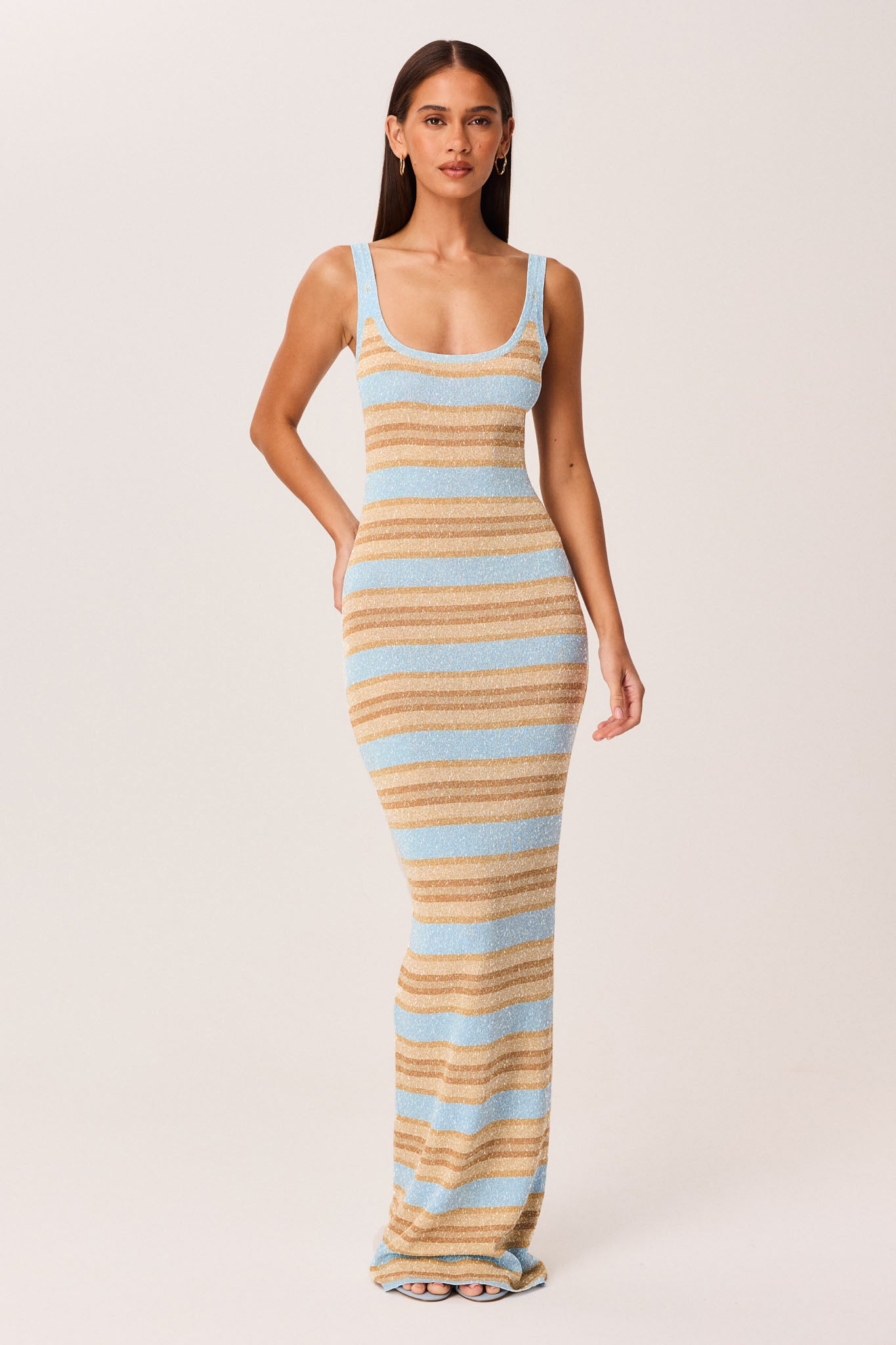 Malina Shimmer Maxi Dress – Blue Stripe