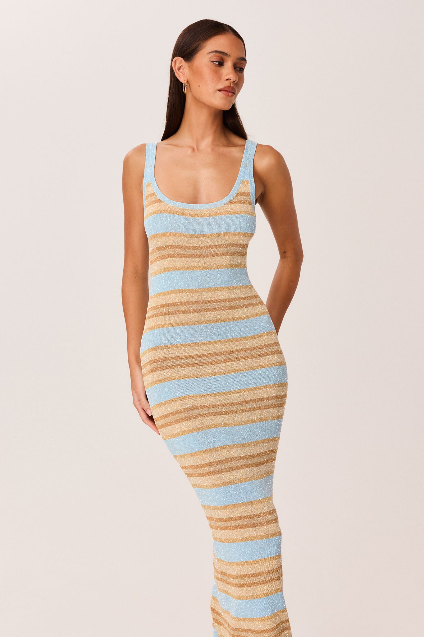 Malina Shimmer Maxi Dress – Blue Stripe