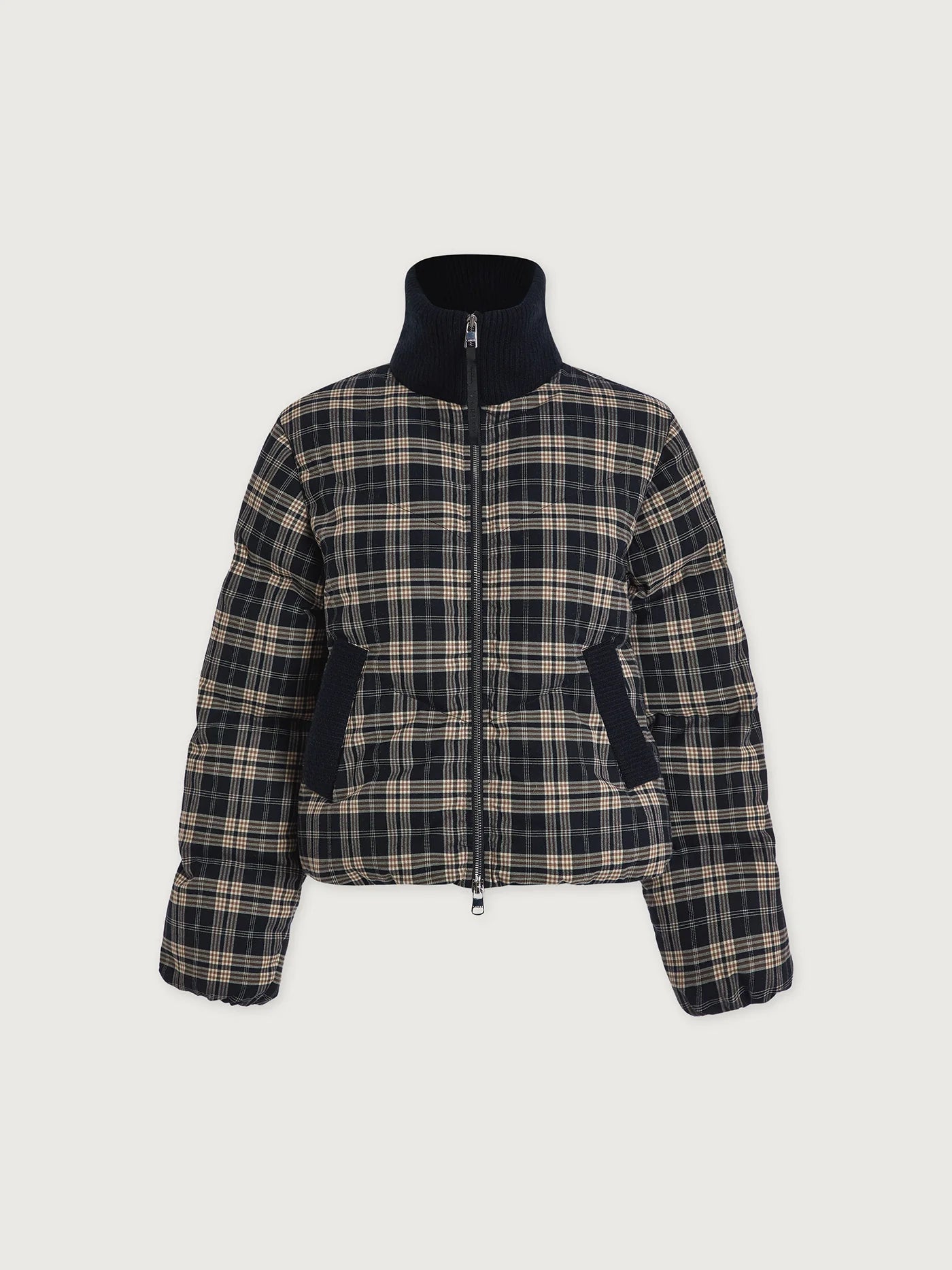 Bryony Short Puffer Jacket - Navy Check