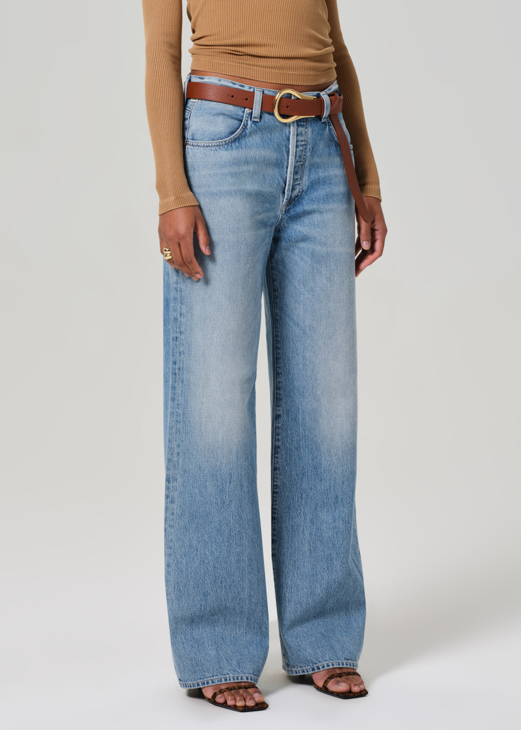Medium indigo with fading and whiskering Denim
