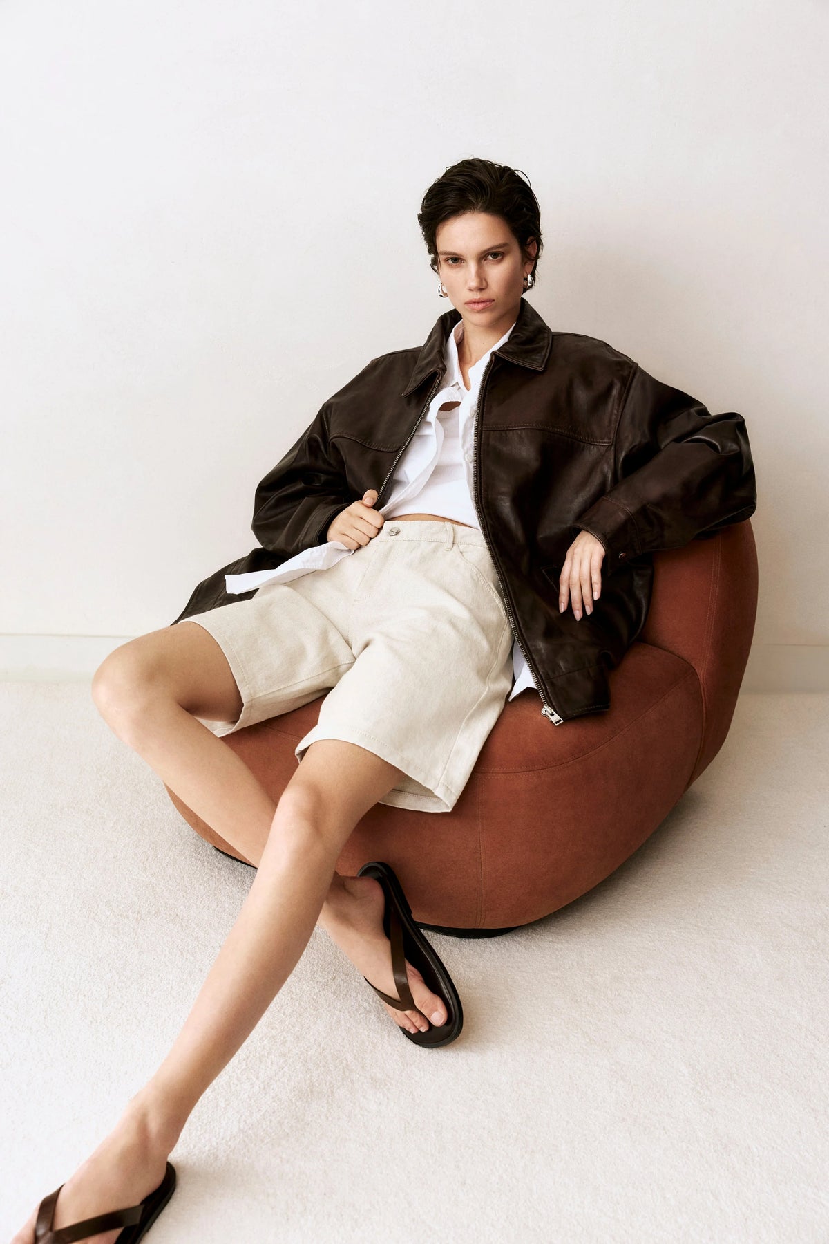 Theia Leather Bomber Jacket - Dark Brown