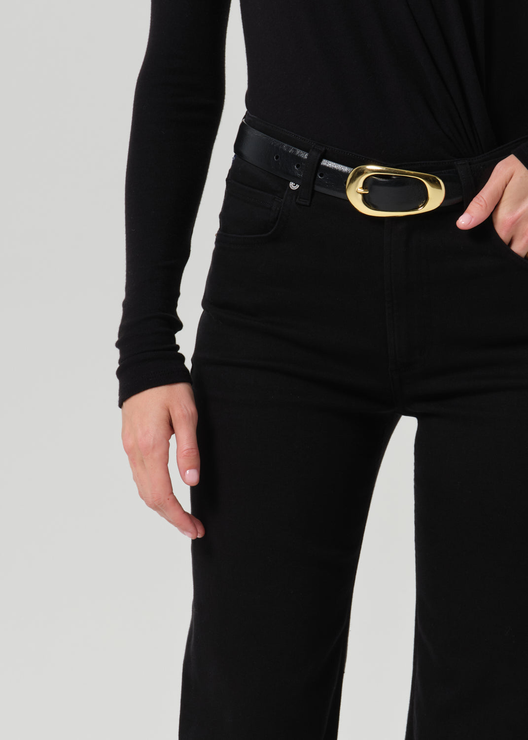 Citizens of Humanity Lilah High Rise Bootcut in Plush Black - fabric close-up