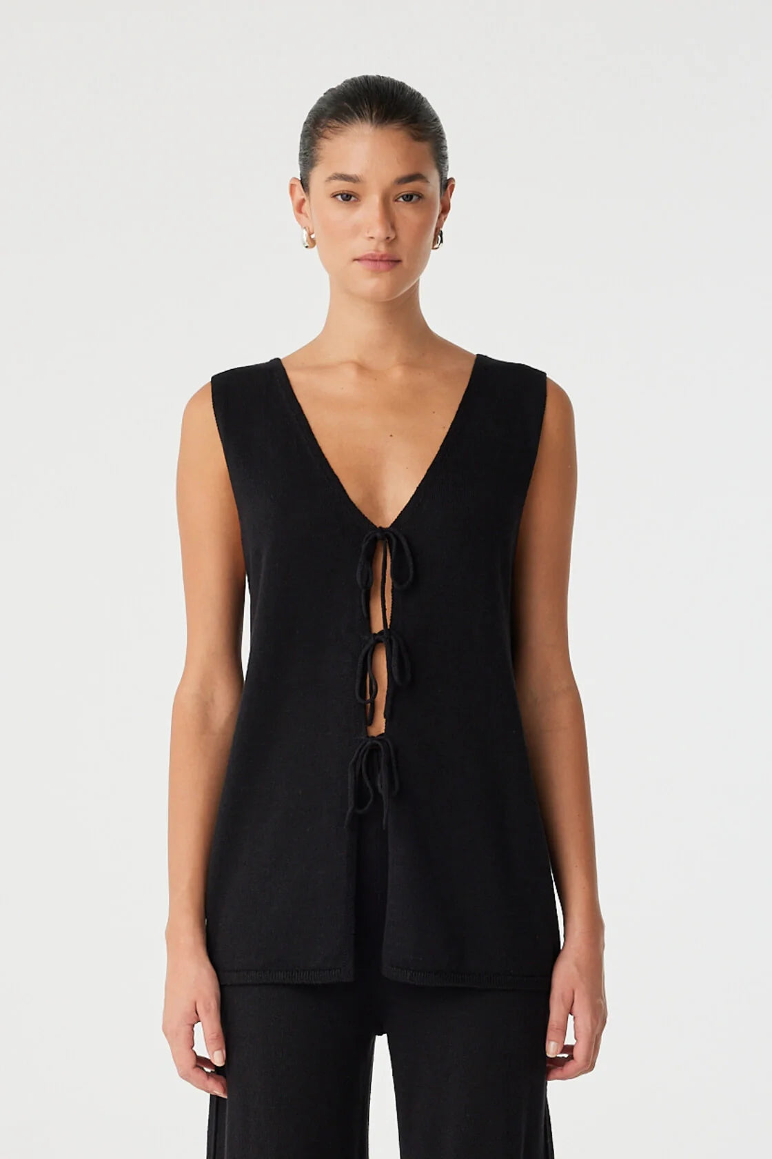 linen cotton blend sleeveless tie up top