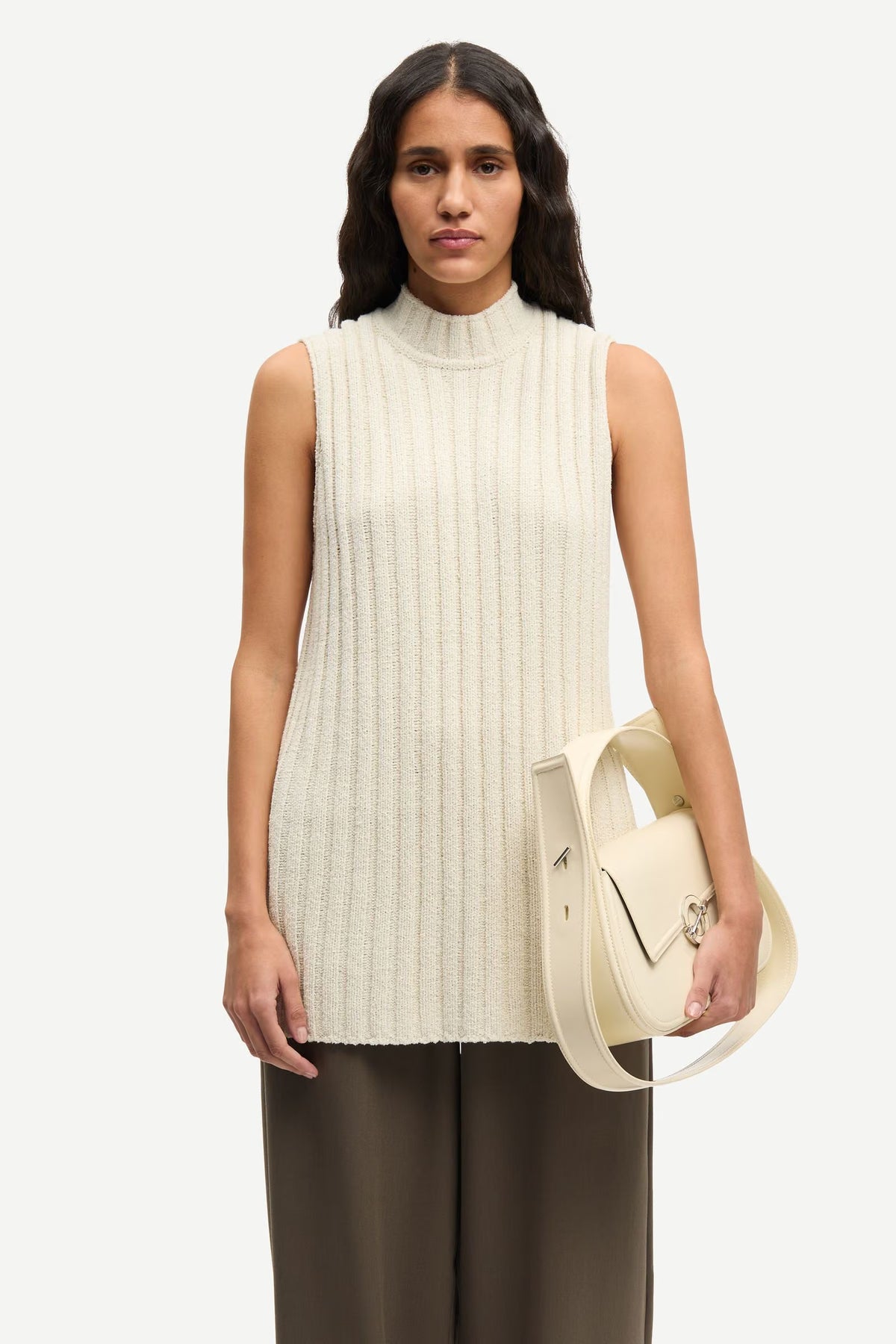 Samsøe Samsøe Sajasmin sleeveless flared top in bone white with square neckline.