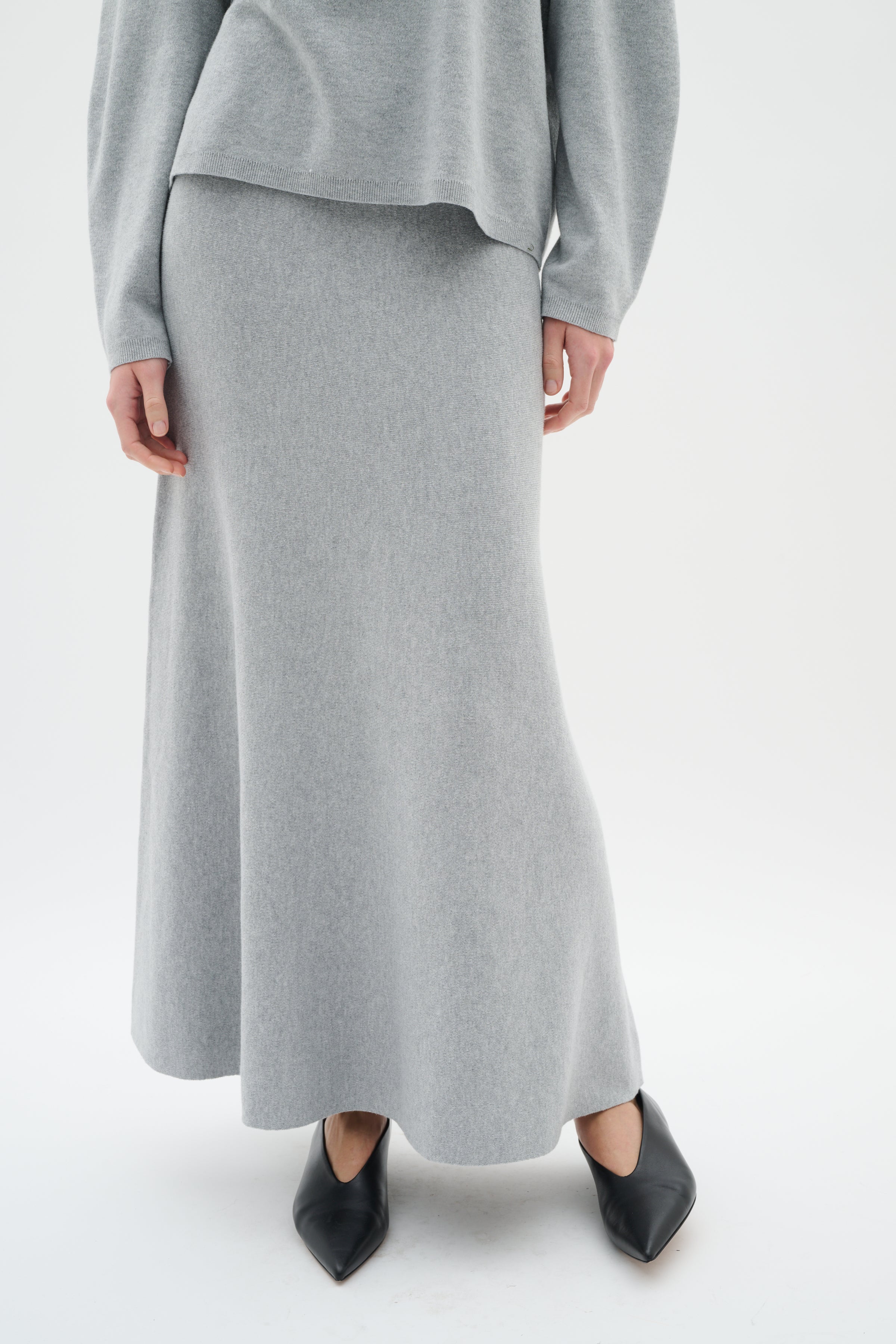 100% cotton grey long maxi knit skirt