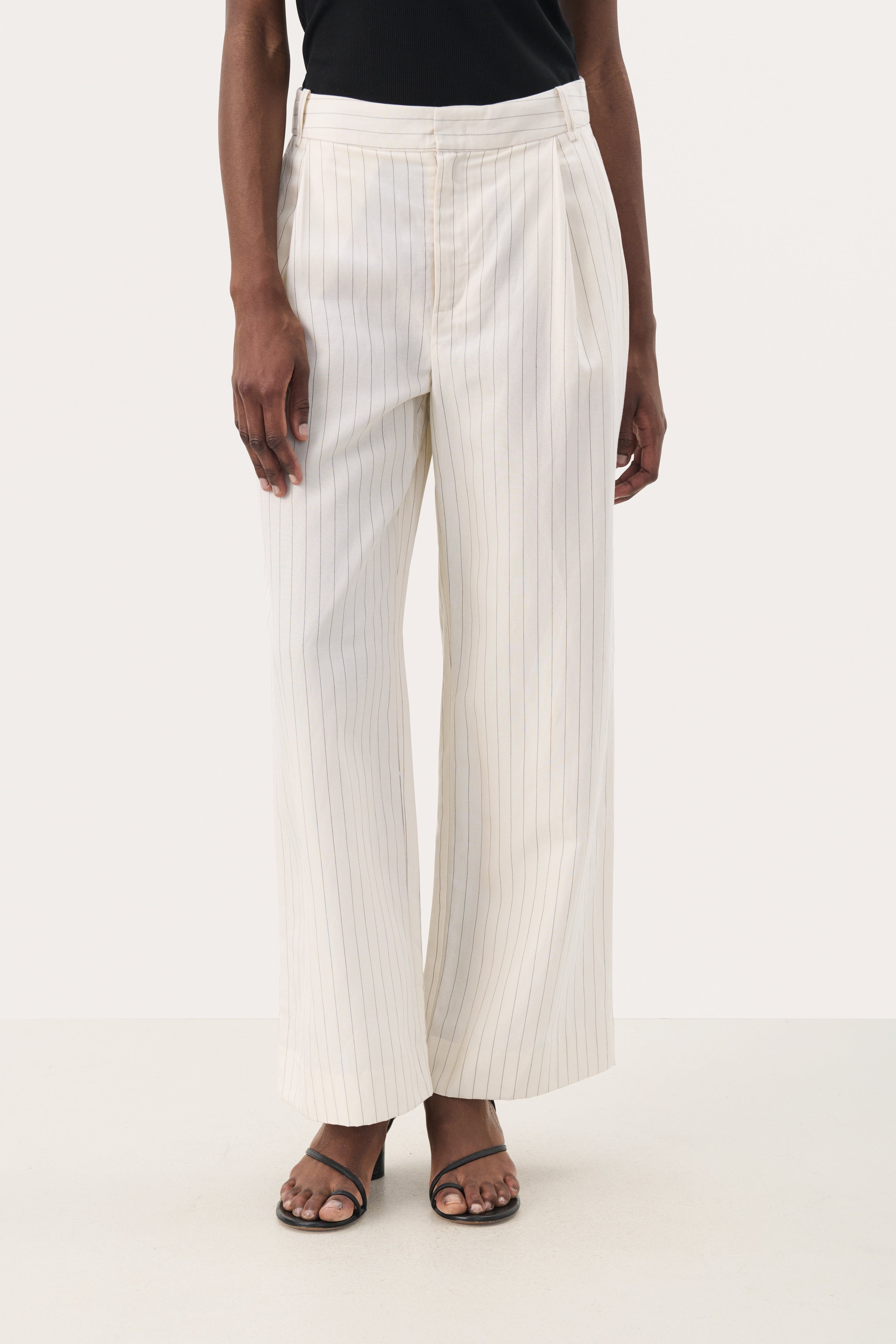 Lyocell and Linen White Striped Trouser