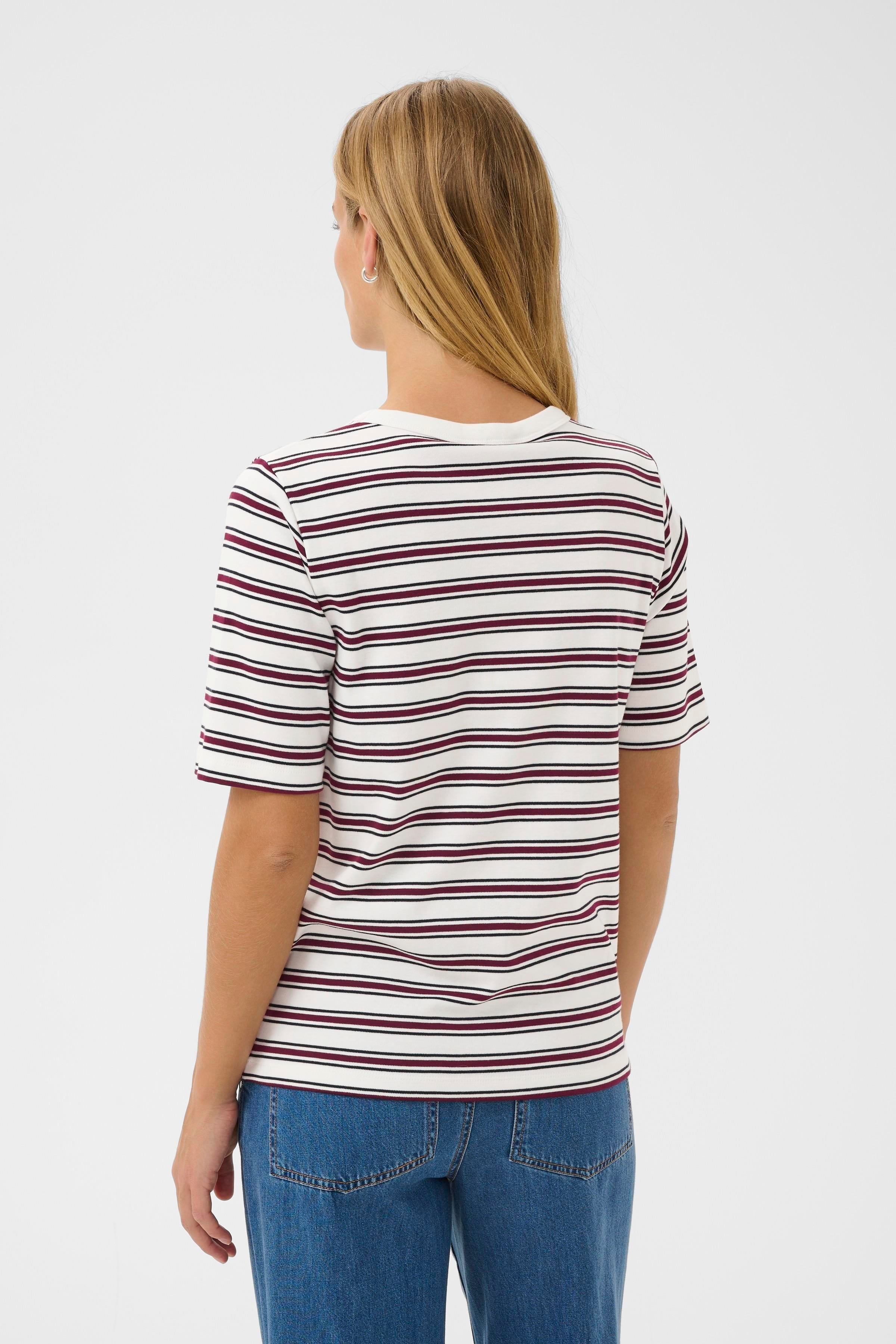 Part Two Ratana Tee in red and black stripes made from 100% organic cotton