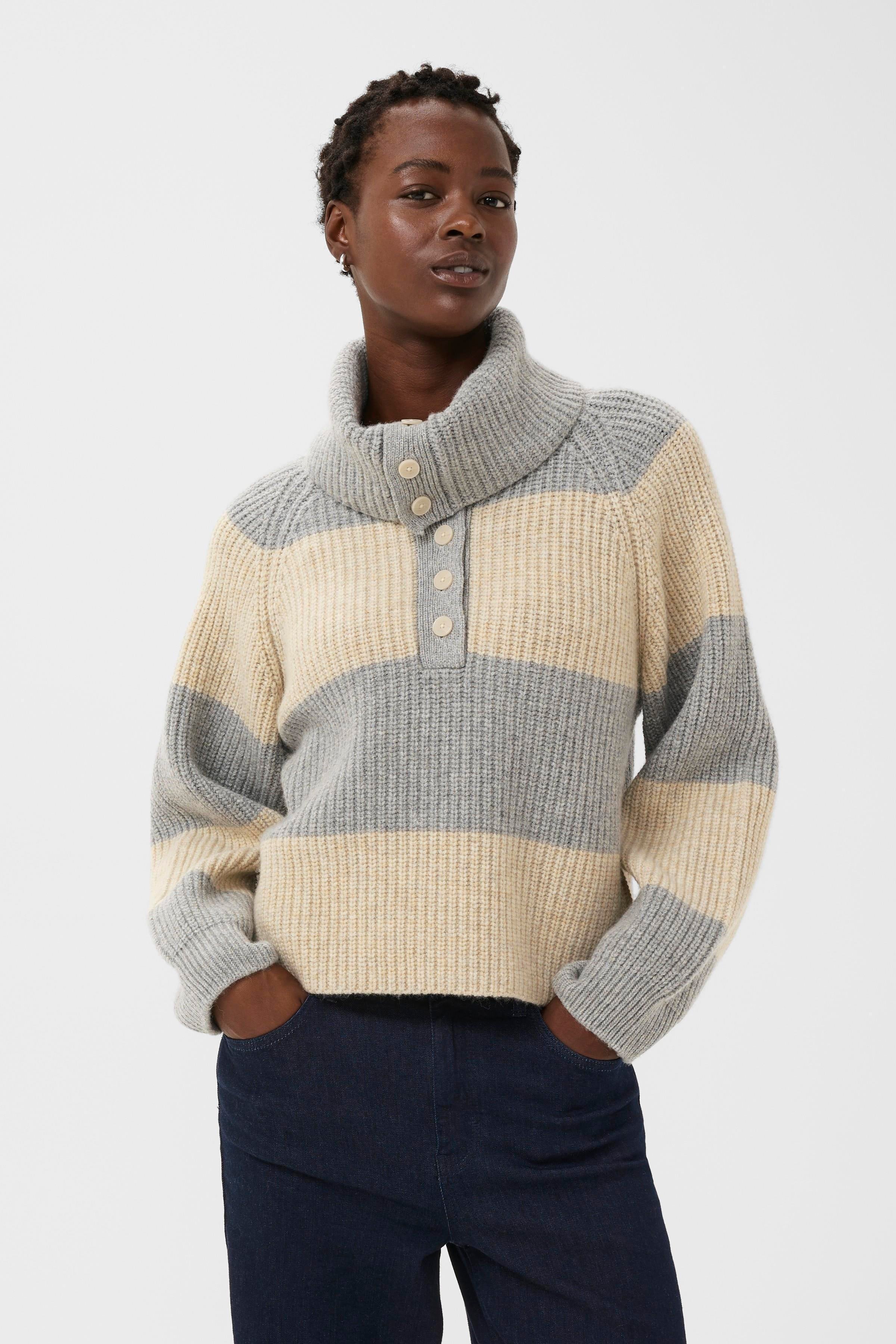 wool long sleeve knitted pullover striped