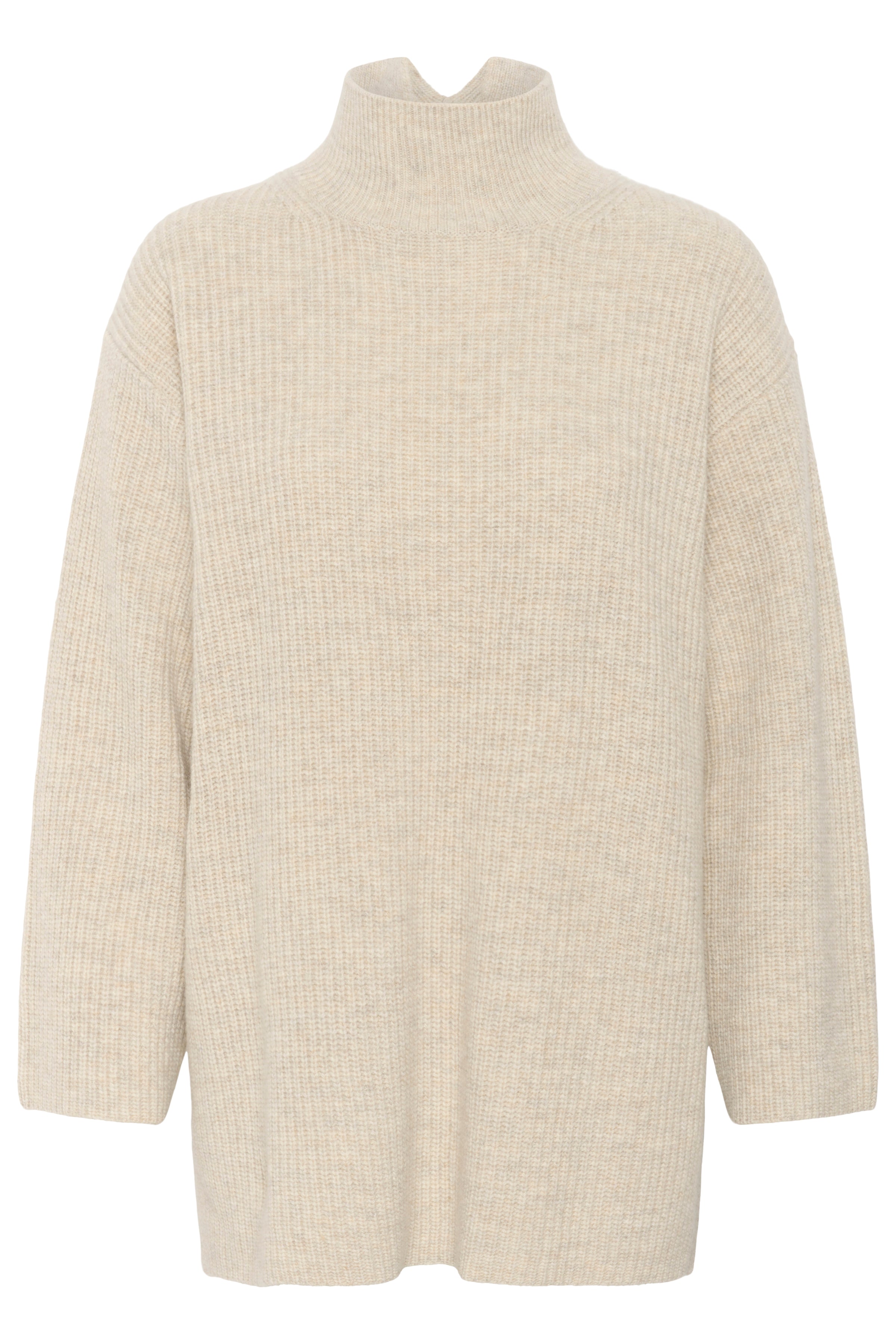 wool mock neck heather cream pullover