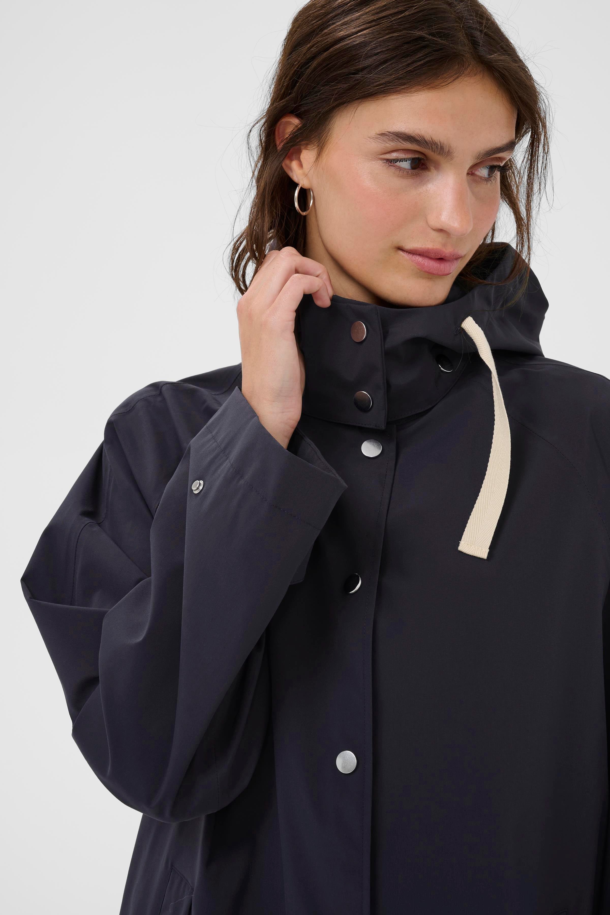 Part Two Yoko Raincoat - Dark Navy | Loose Fit Midi Rain Jacket