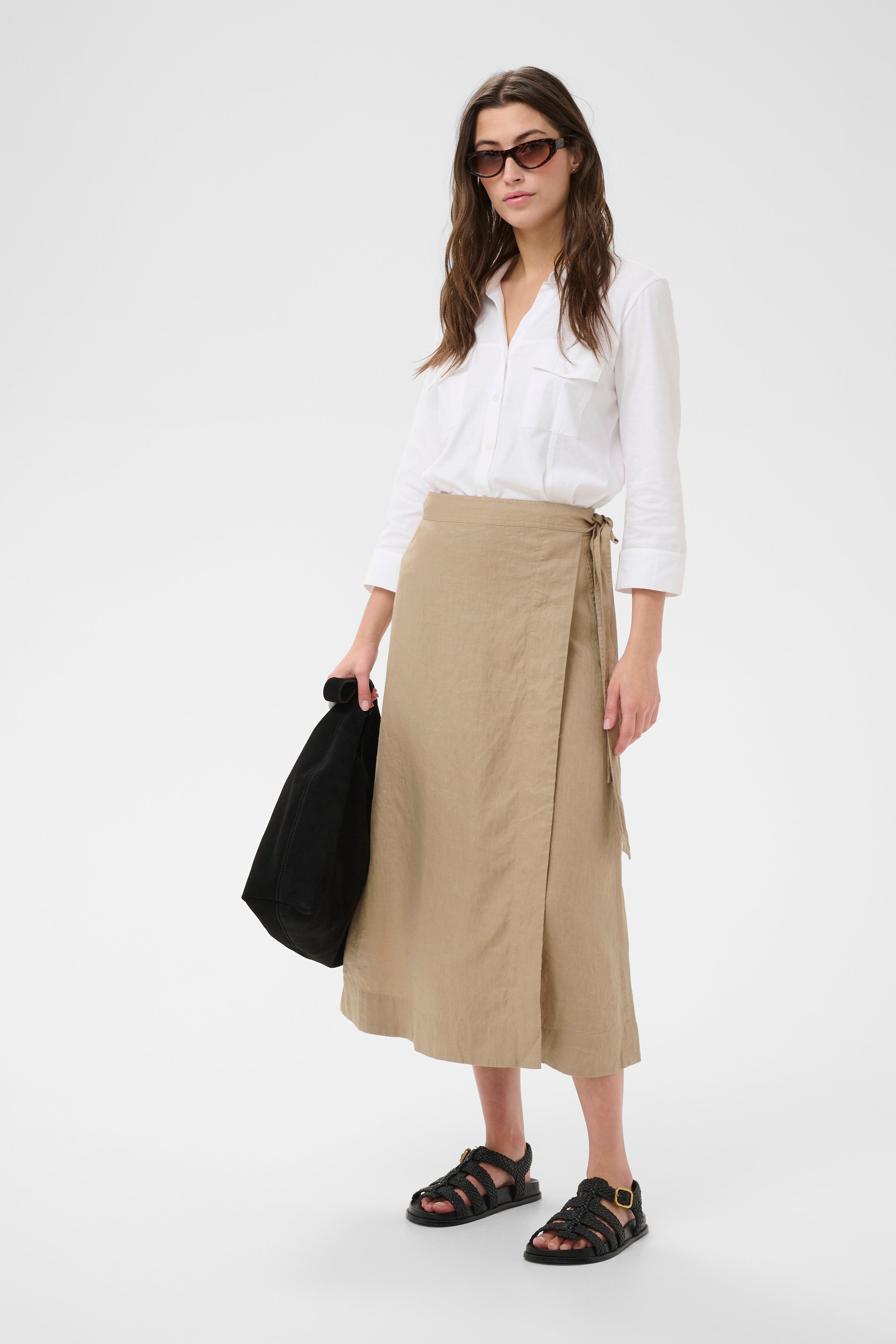 Part Two ArbellaPW Linen Wrap Skirt - Silver Mink | Midi Skirt