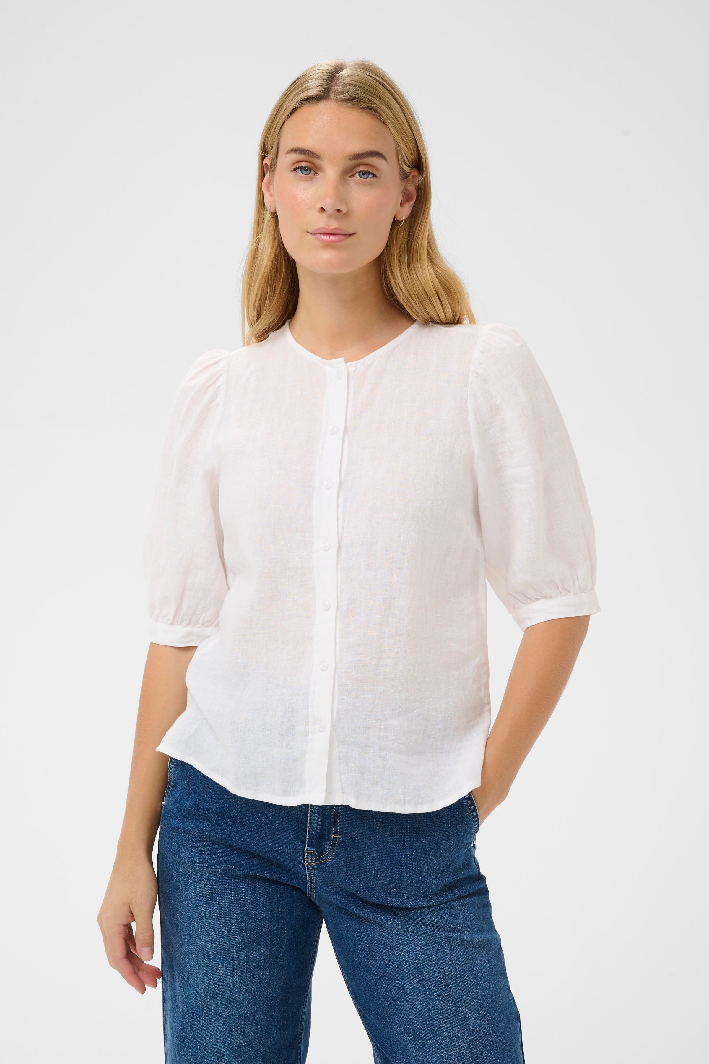 Part Two Azra Linen Shirt - White | 100% Linen Short Sleeve Top