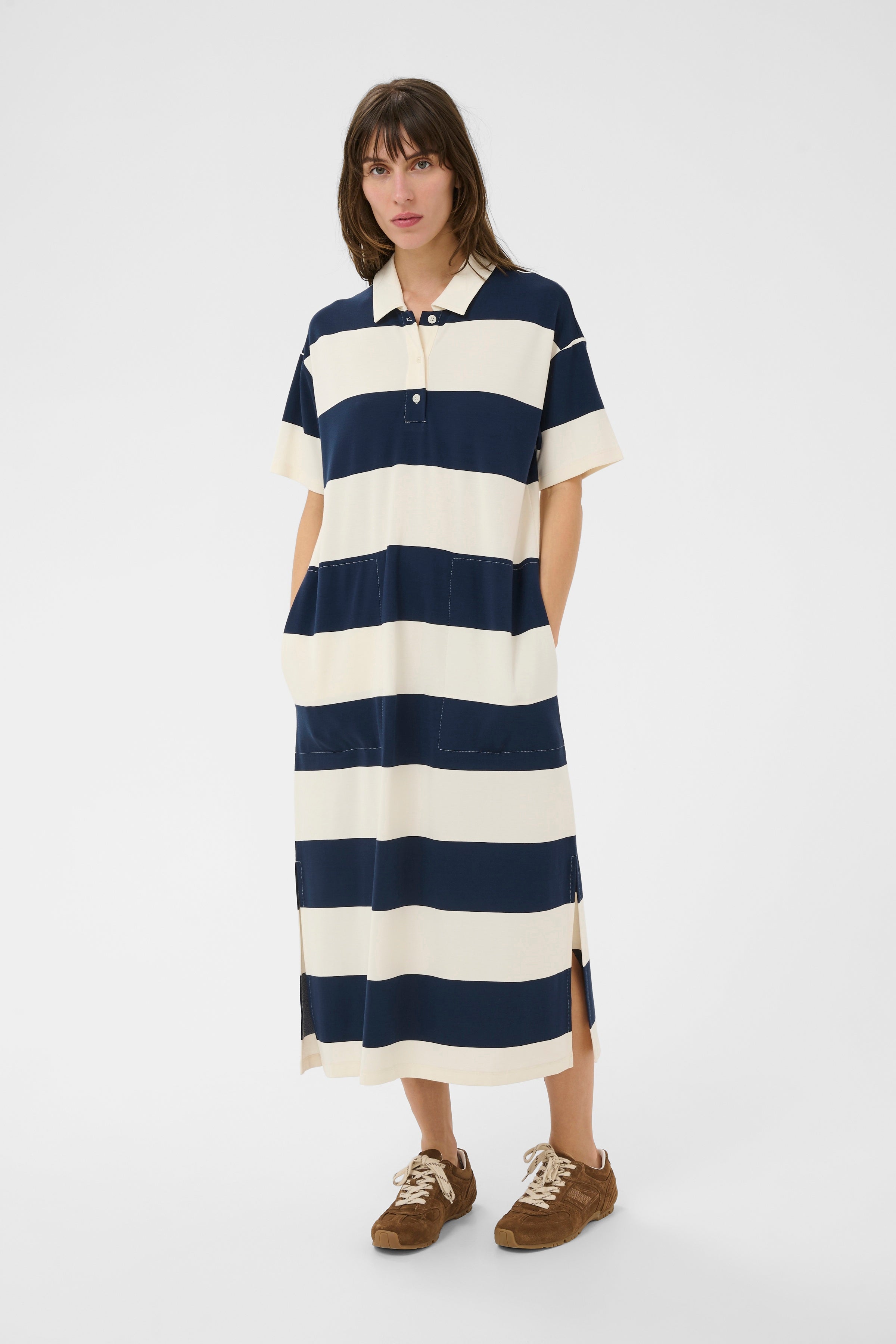 Part Two AlisePW Striped Polo Dress - Navy & Cream | Maxi Dress