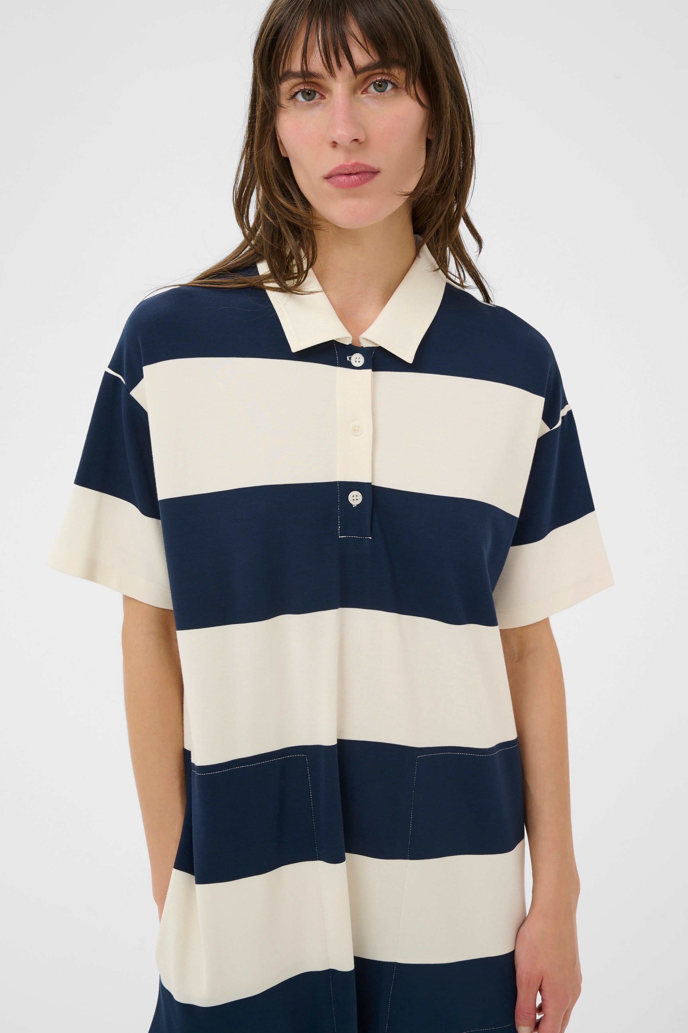 Part Two AlisePW Striped Polo Dress - Navy & Cream | Maxi Dress