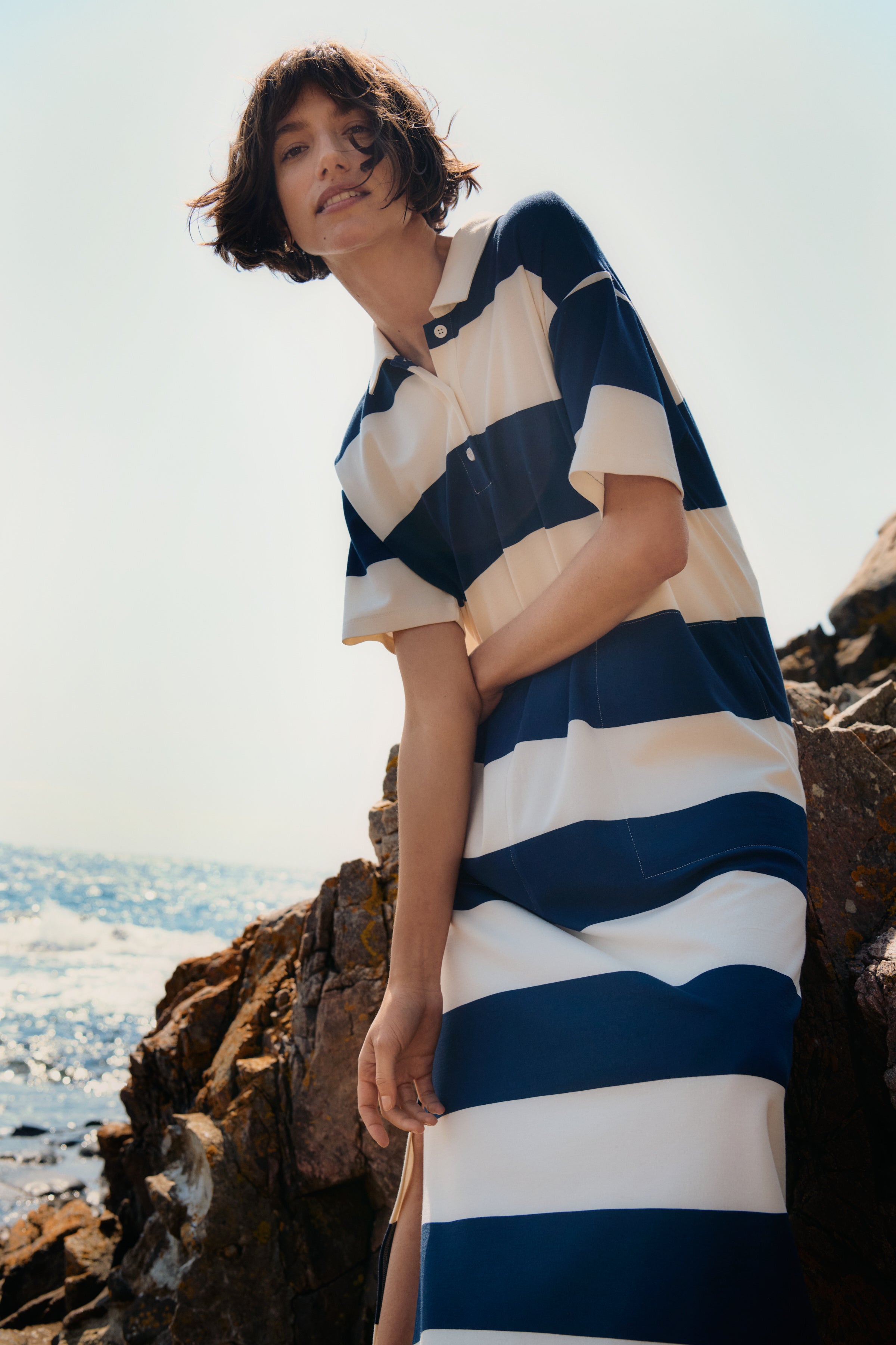 Part Two AlisePW Striped Polo Dress - Navy & Cream | Maxi Dress