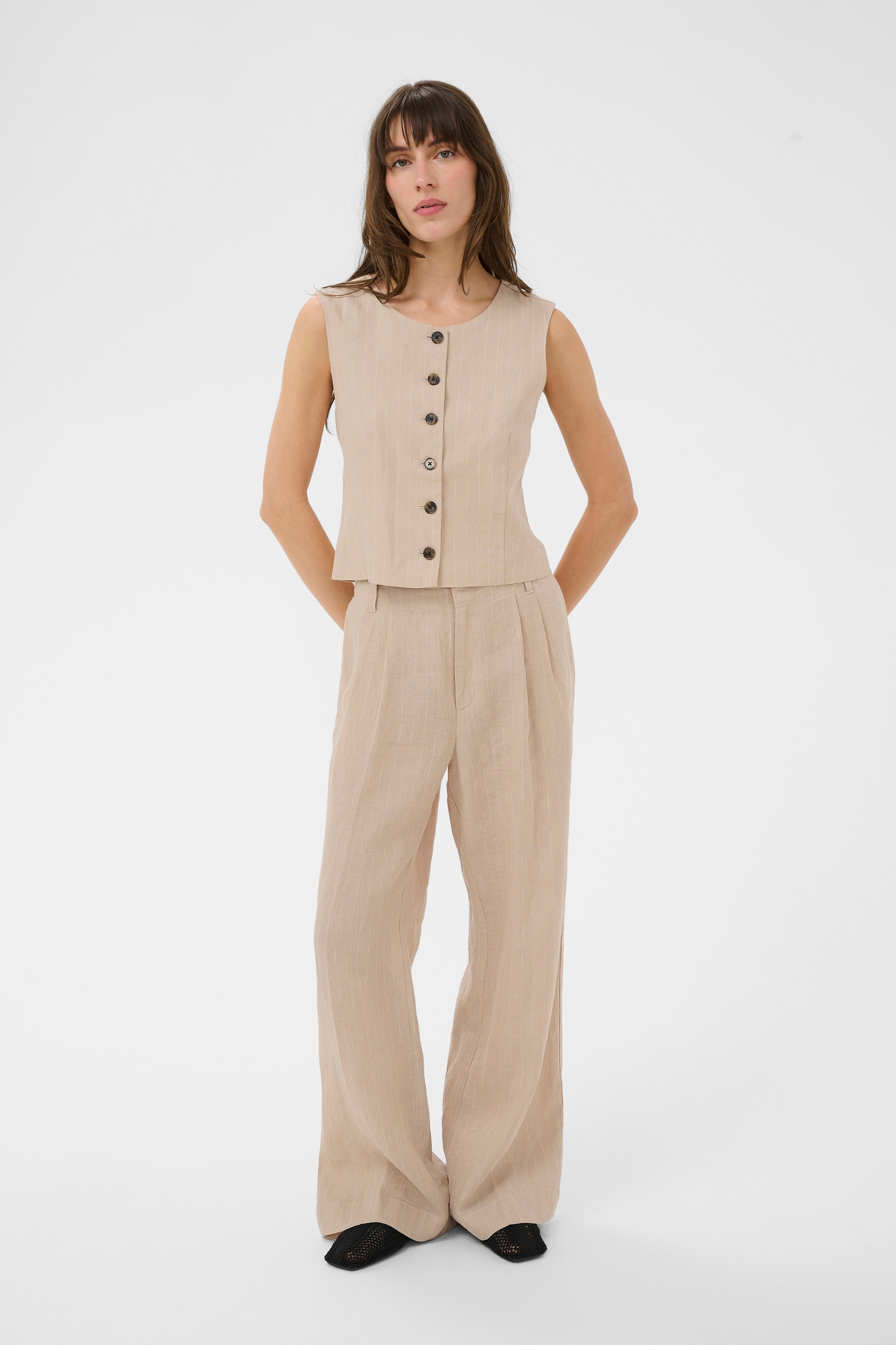 Azania Vest - Neutral Pinstripe