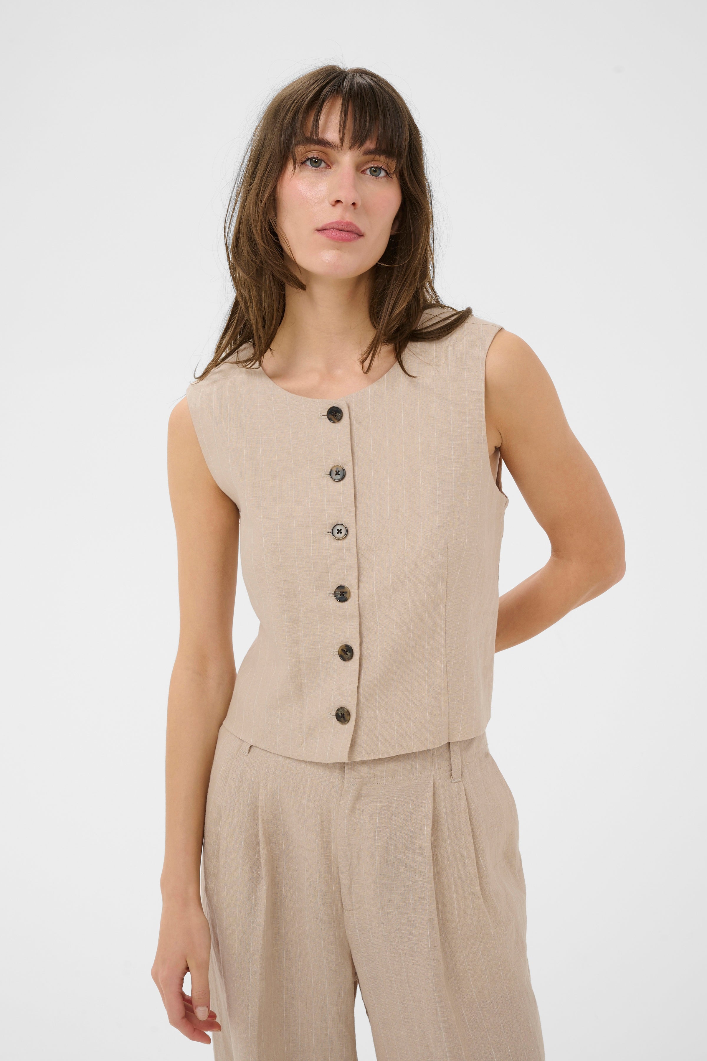 Azania Vest - Neutral Pinstripe