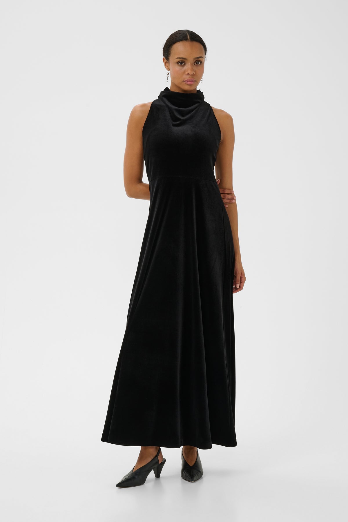 Part Two Dicle black velvet sleeveless high-neck maxi dress.