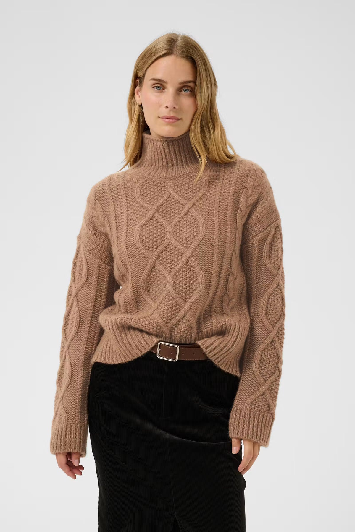 Part Two Channapw relaxed alpaca wool blend crewneck pullover sweater in warm sand melange.