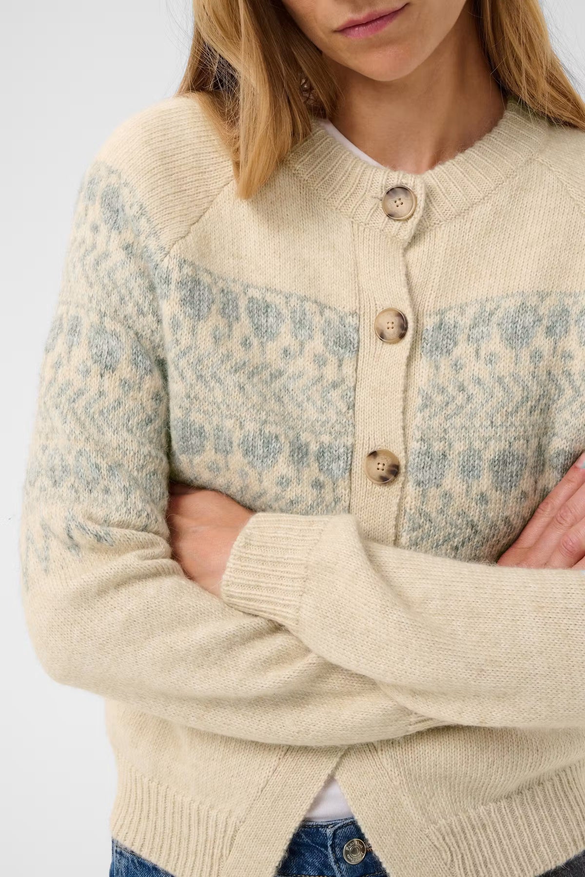 Charmaine Cardigan - Whitecap/Grey Jacquard
