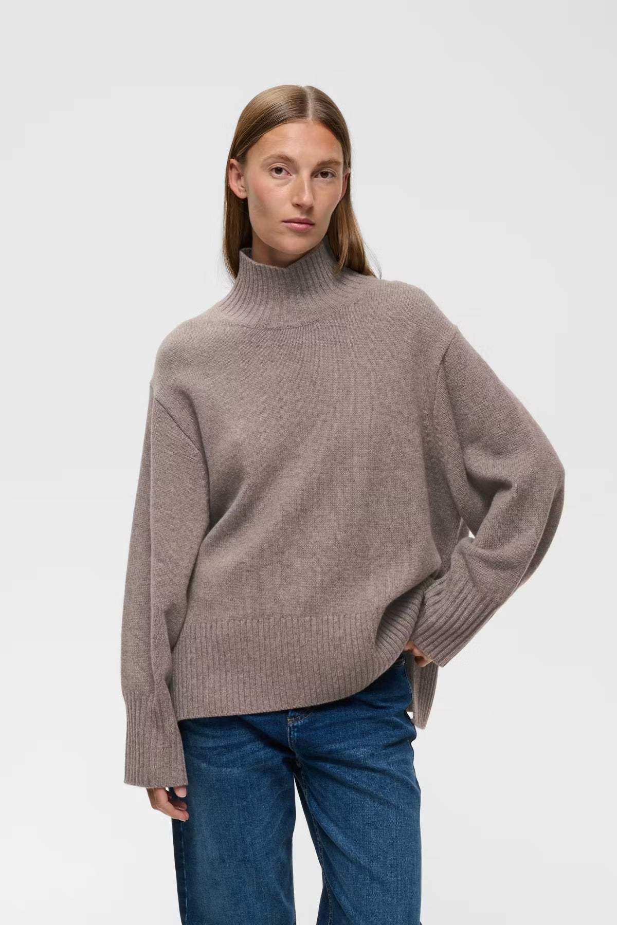 InWear GeaIW relaxed boatneck knit pullover sweater in cinder melange charcoal grey.