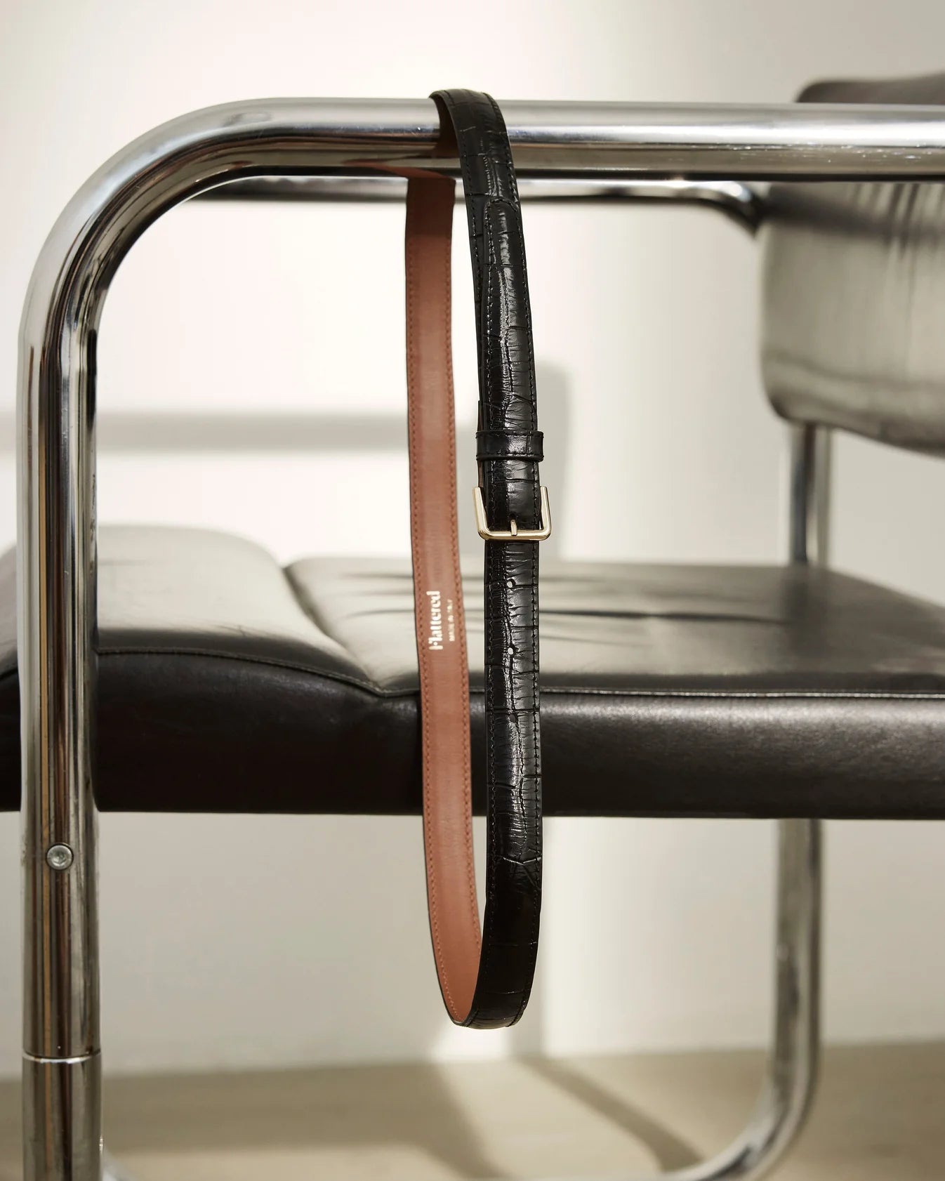 Flattered Barbara Belt in Black Croco leather with gold buckle