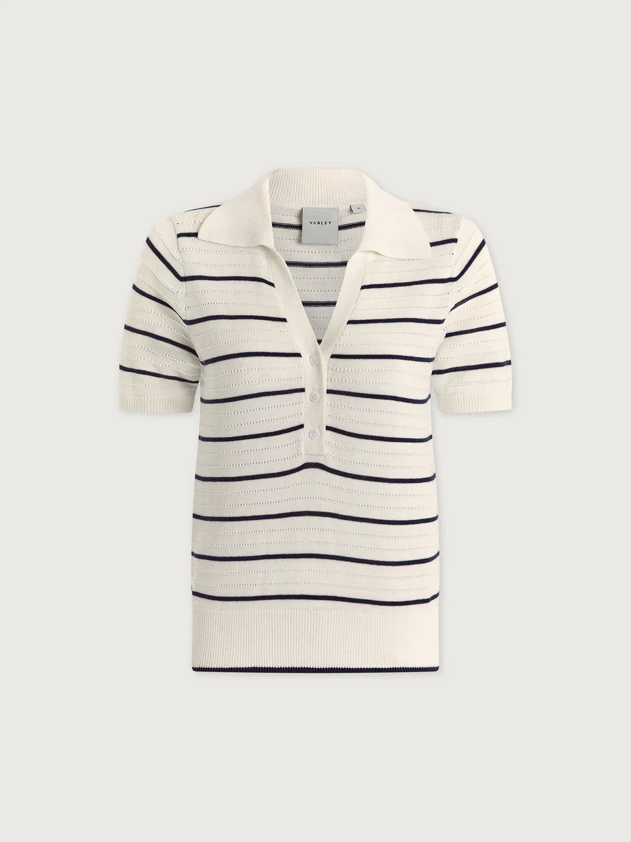 Wren Knit Polo - White/ Blue Nights