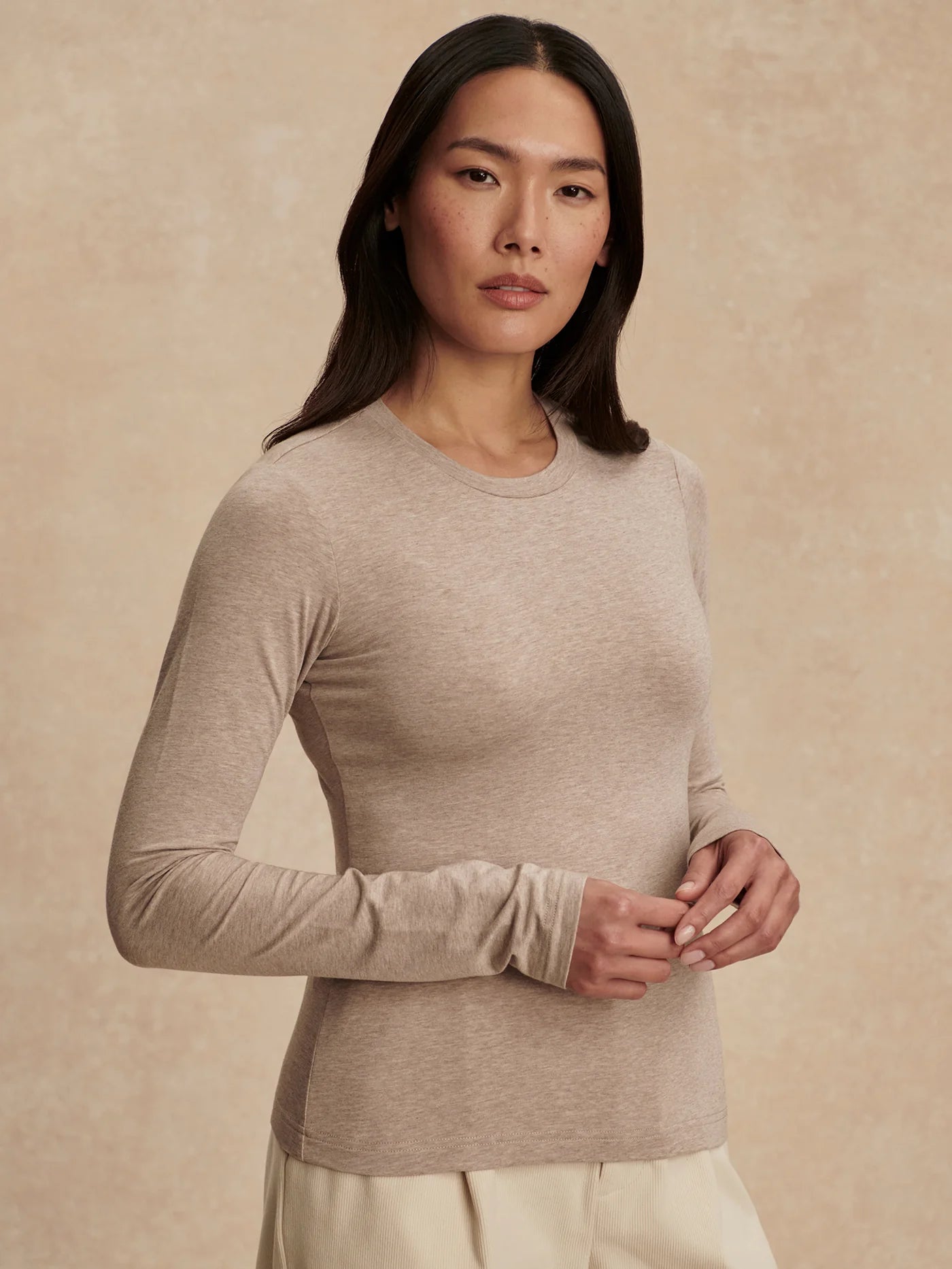 Edna Long Sleeve Fitted Tee - Taupe Marl