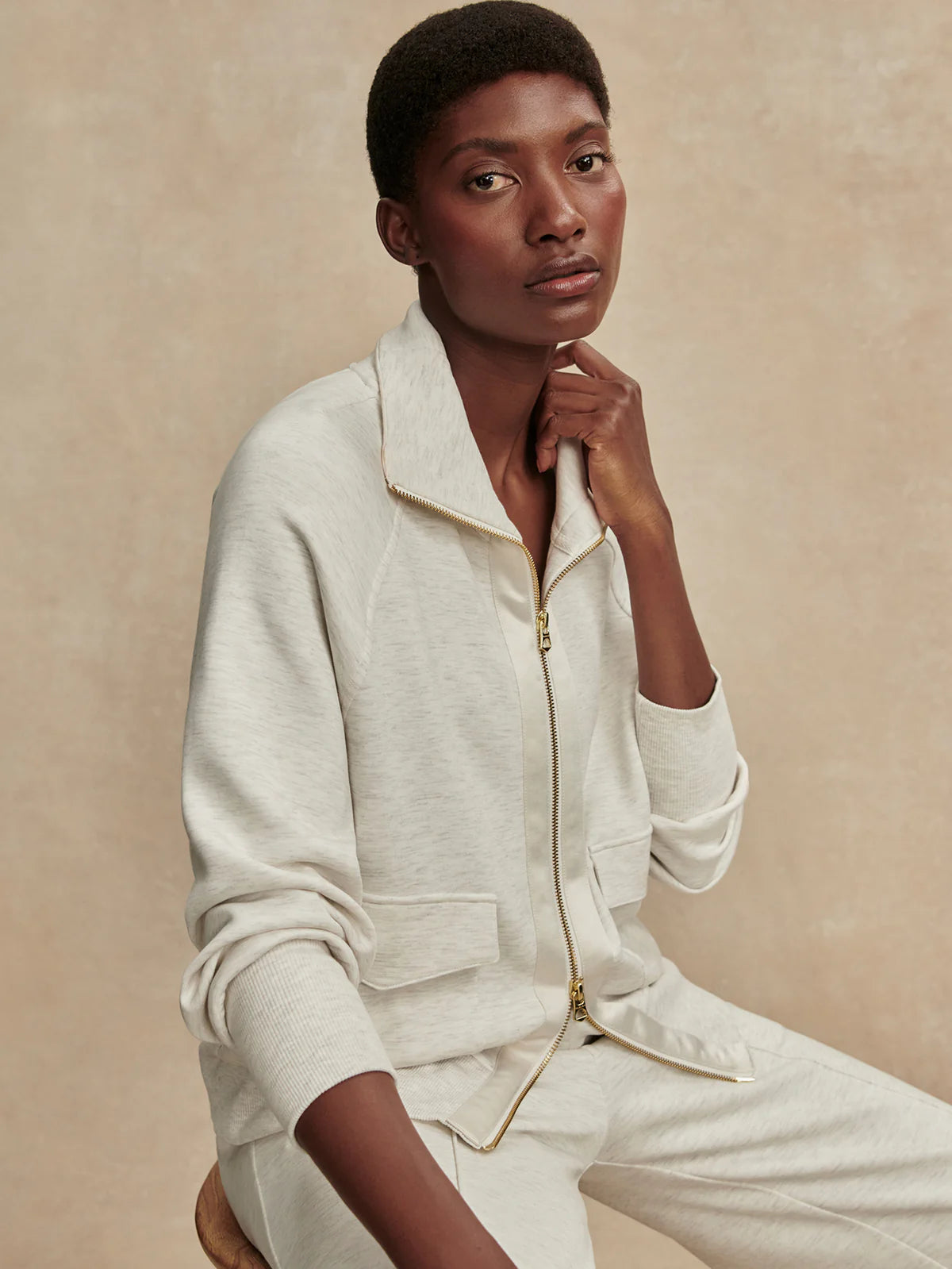 Roxbury Zip Through - Ivory Marl