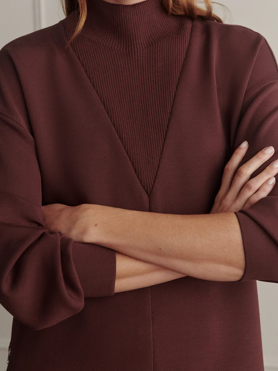 Novi Longline Mock Neck Sweater - Deep Mahogany