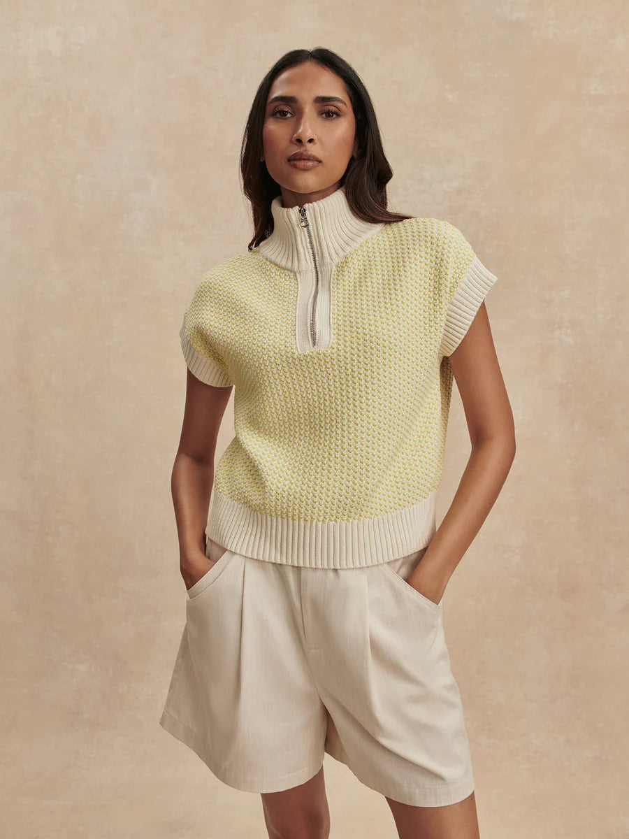 Fowley Knit Top - Snow White/ Limeade