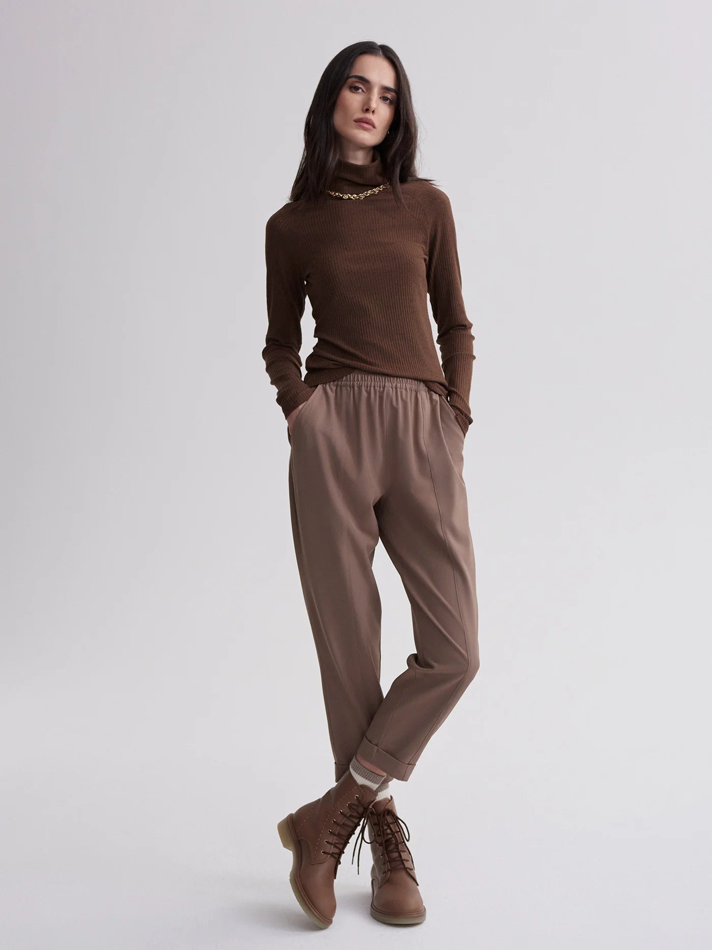 Roya Rollneck Long-Sleeve Tee - Pine Cone/ Black Fleck