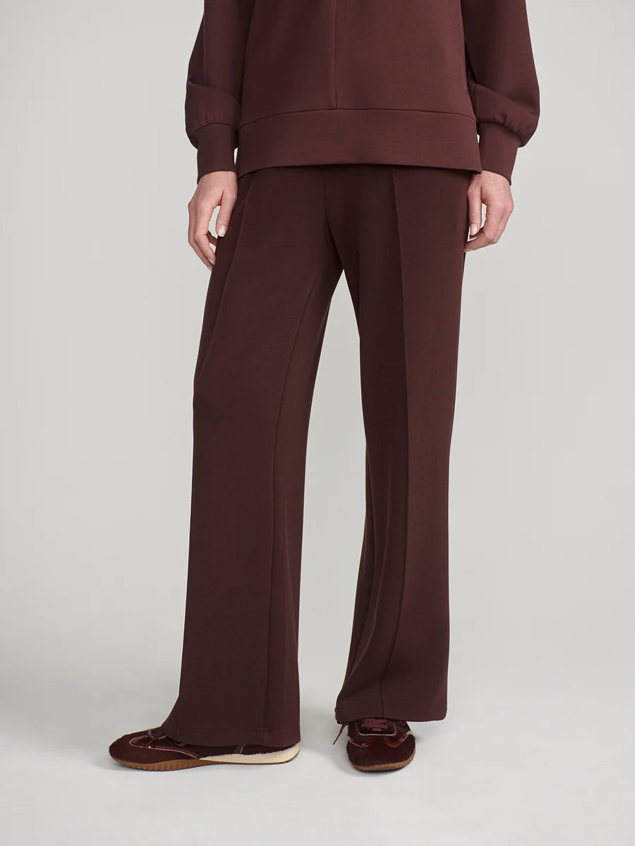 Varley Deep Mahogany brown DoubleSoft wide-leg lounge pants with 30-inch inseam.