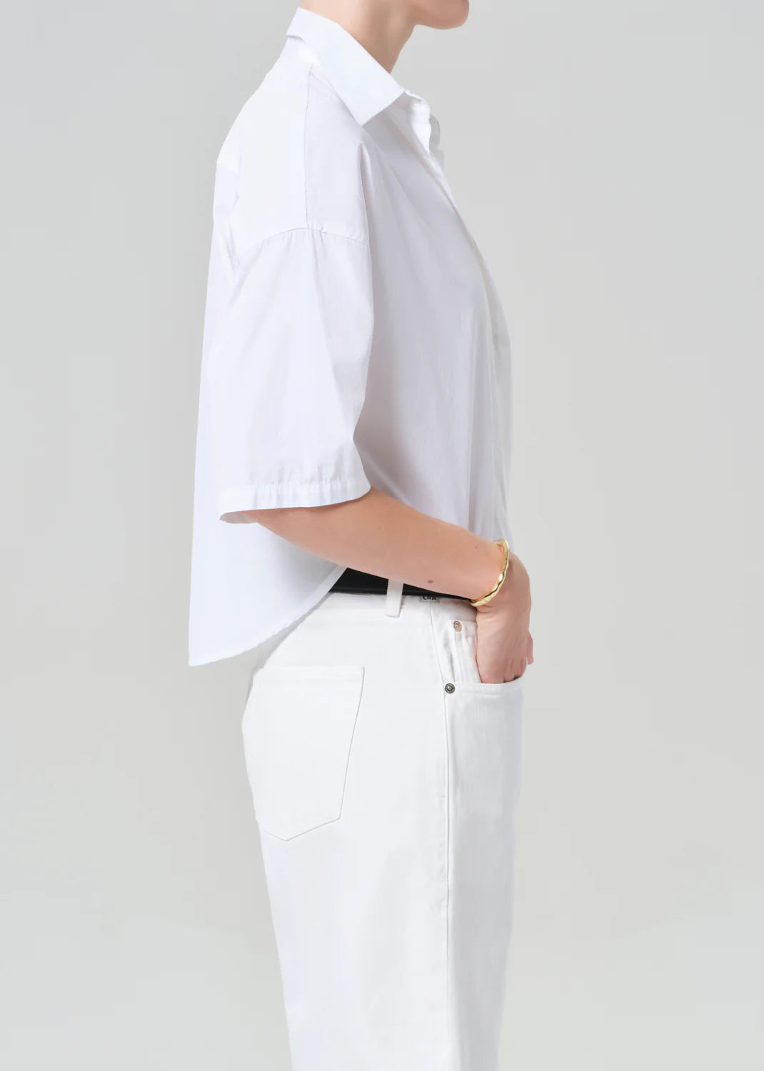 Frances Cropped Cape Button Up - Optic White