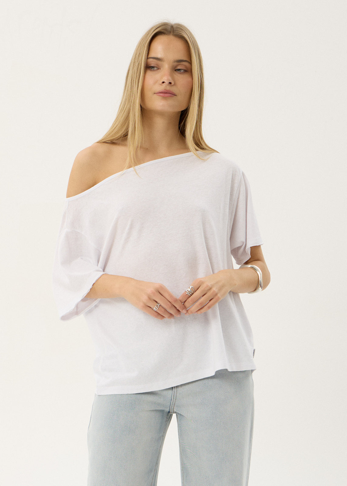 Sabina - Hemp Off Shoulder Tee - White, side view