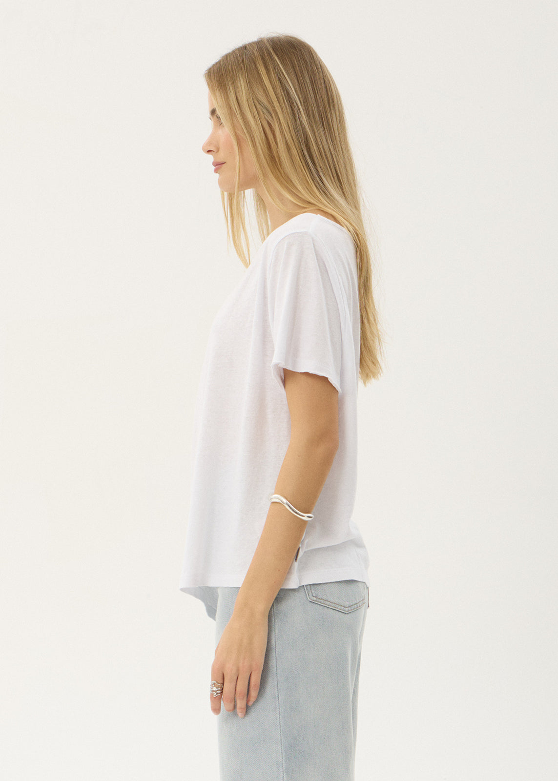 Sabina - Hemp Off Shoulder Tee - White, back view