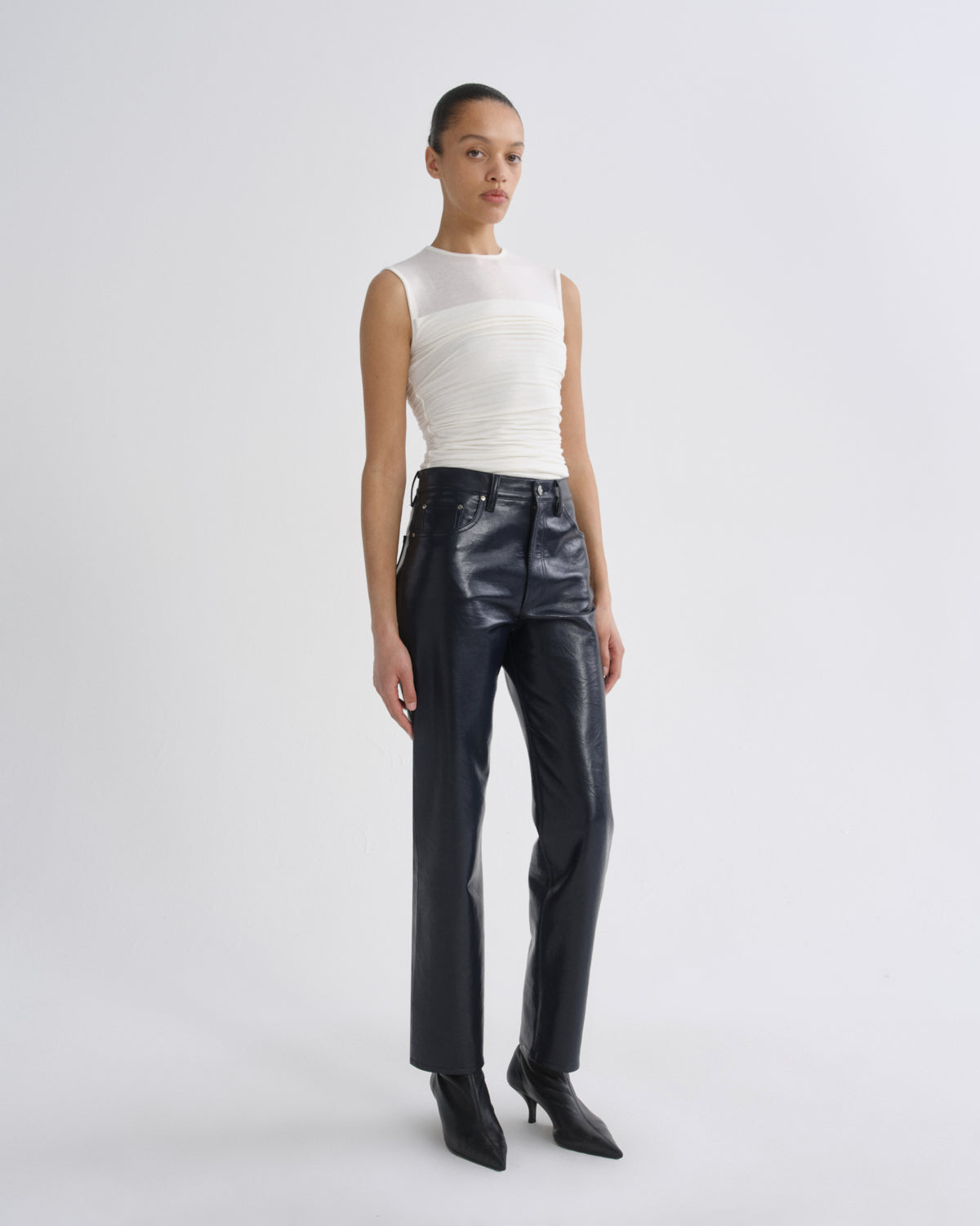 AGOLDE Theodore Tank in Oat Milk - styled view