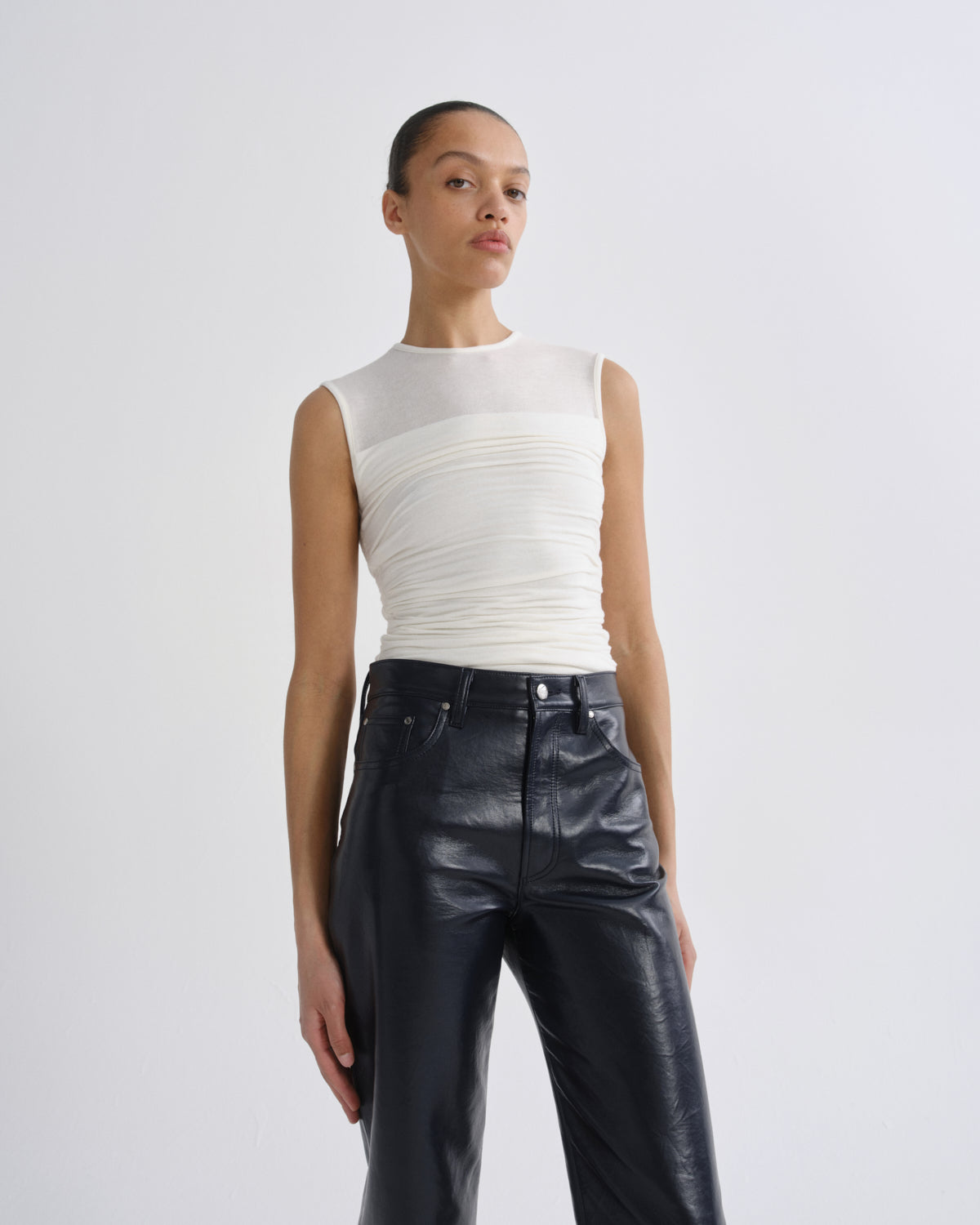 AGOLDE Theodore Tank in Oat Milk - front view