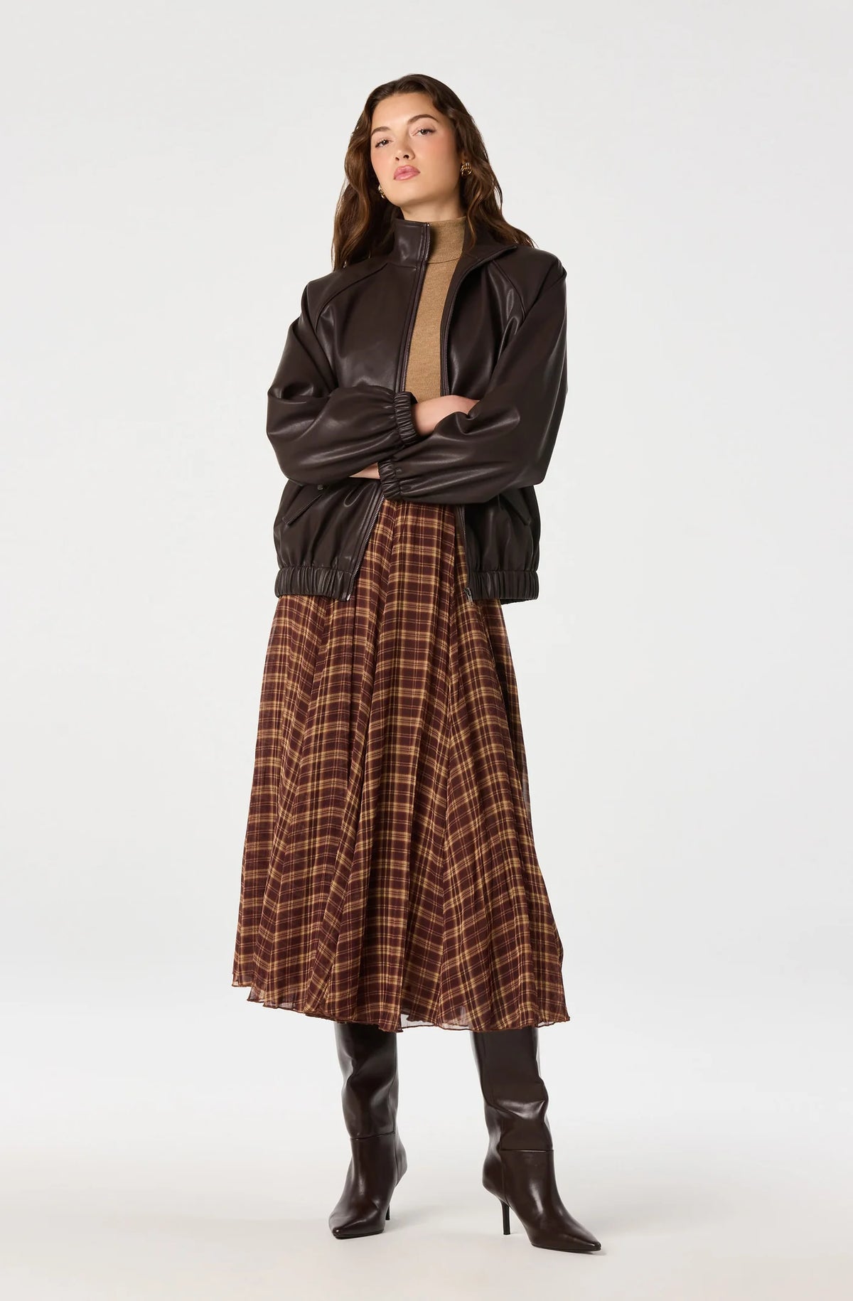 Fiori Plaid Chiffon Godel Skirt - Brown Plaid