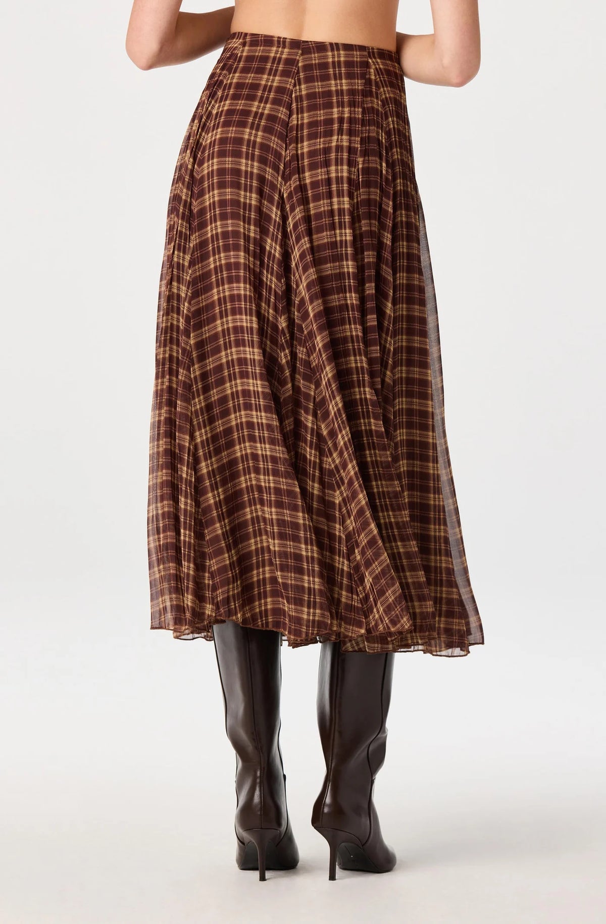 Fiori Plaid Chiffon Godel Skirt - Brown Plaid