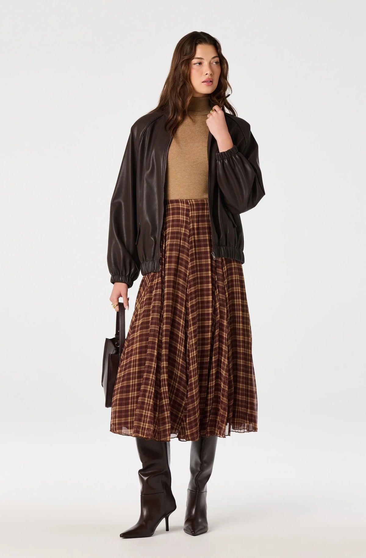 Fiori Plaid Chiffon Godel Skirt - Brown Plaid