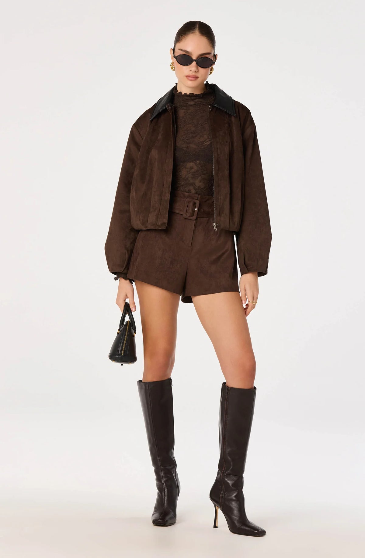 Kyra Sheer Mesh Mock Neck - Truffle