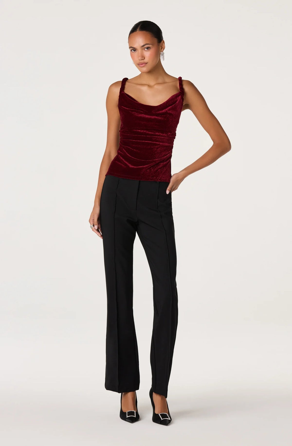 Berlyn Velvet Cowl Neck Tank - Wine