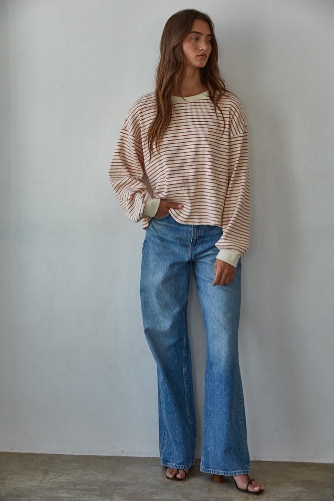 Half Time Striped Long Sleeve - Cream Mauve