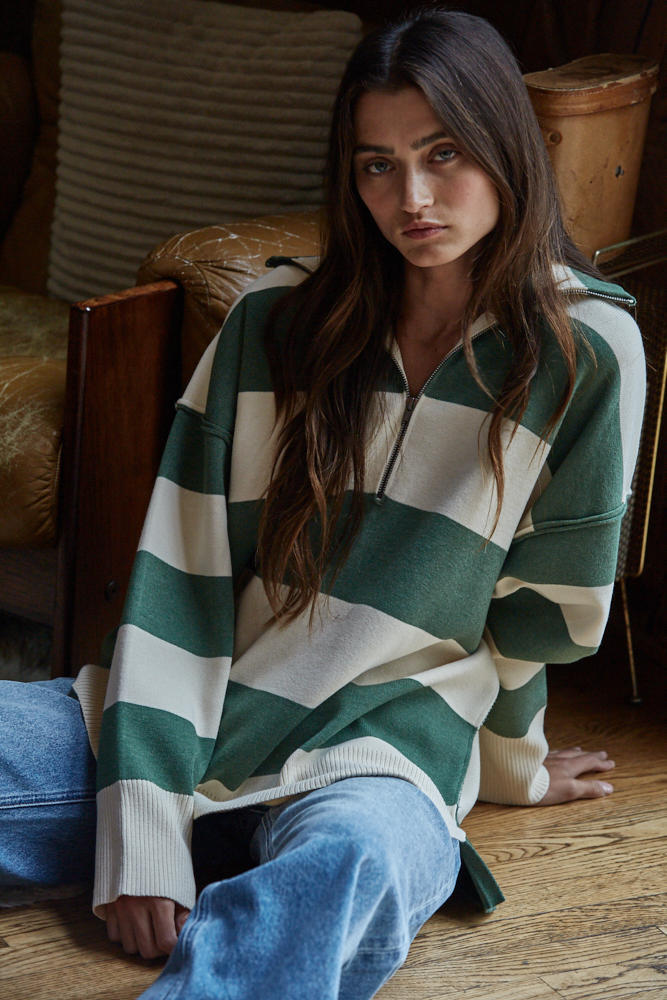 Fontaine Half Zip Long Sleeve - Green Ivory