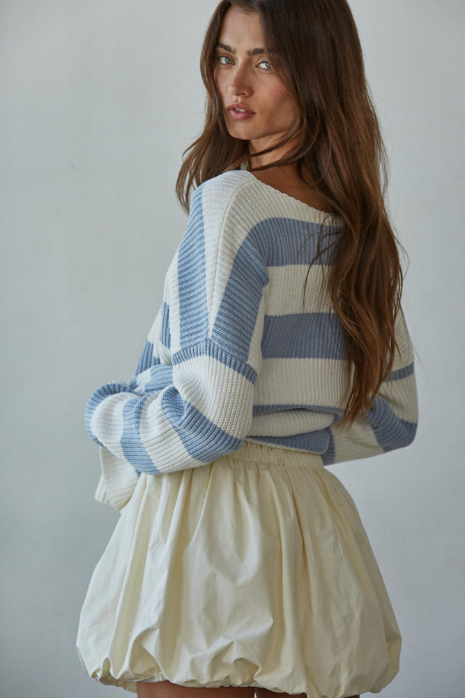 Calloway Striped Boatneck Sweater - Light Blue White
