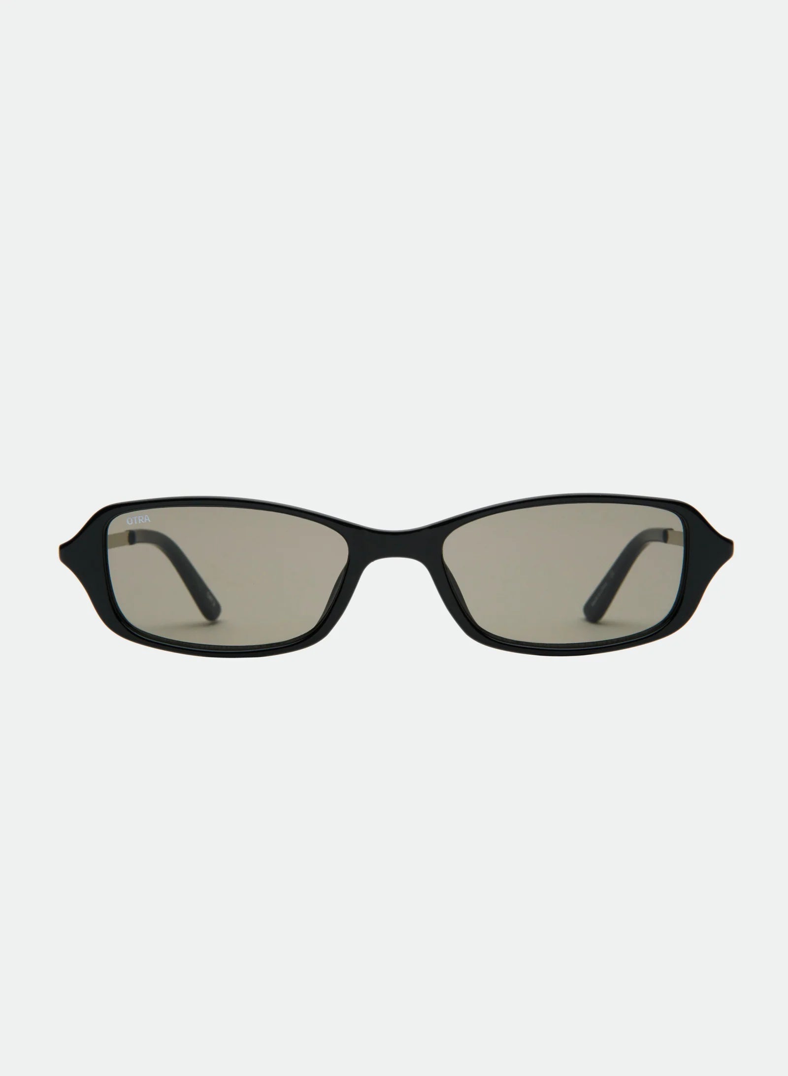 black rectangular silhouette sunglasses with smokey lenses