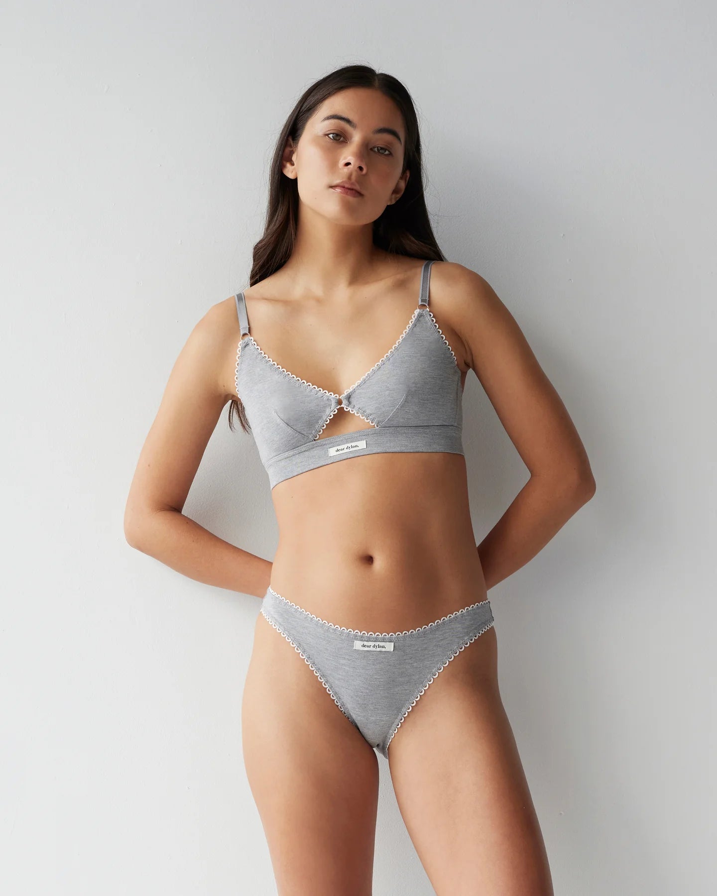 Eyelet Trim Thong - Grey Marle