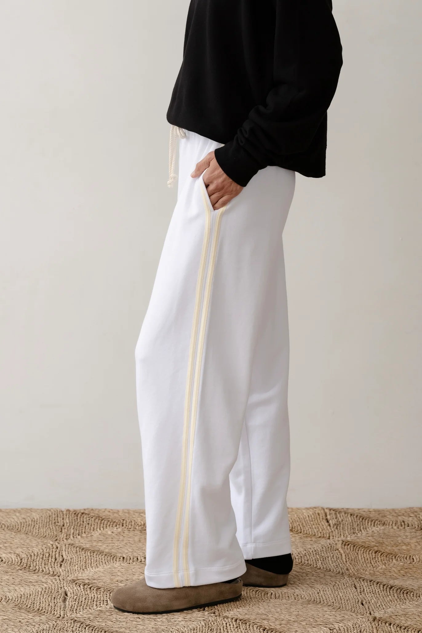 The Eco-Terry Stripe Pant - Powder